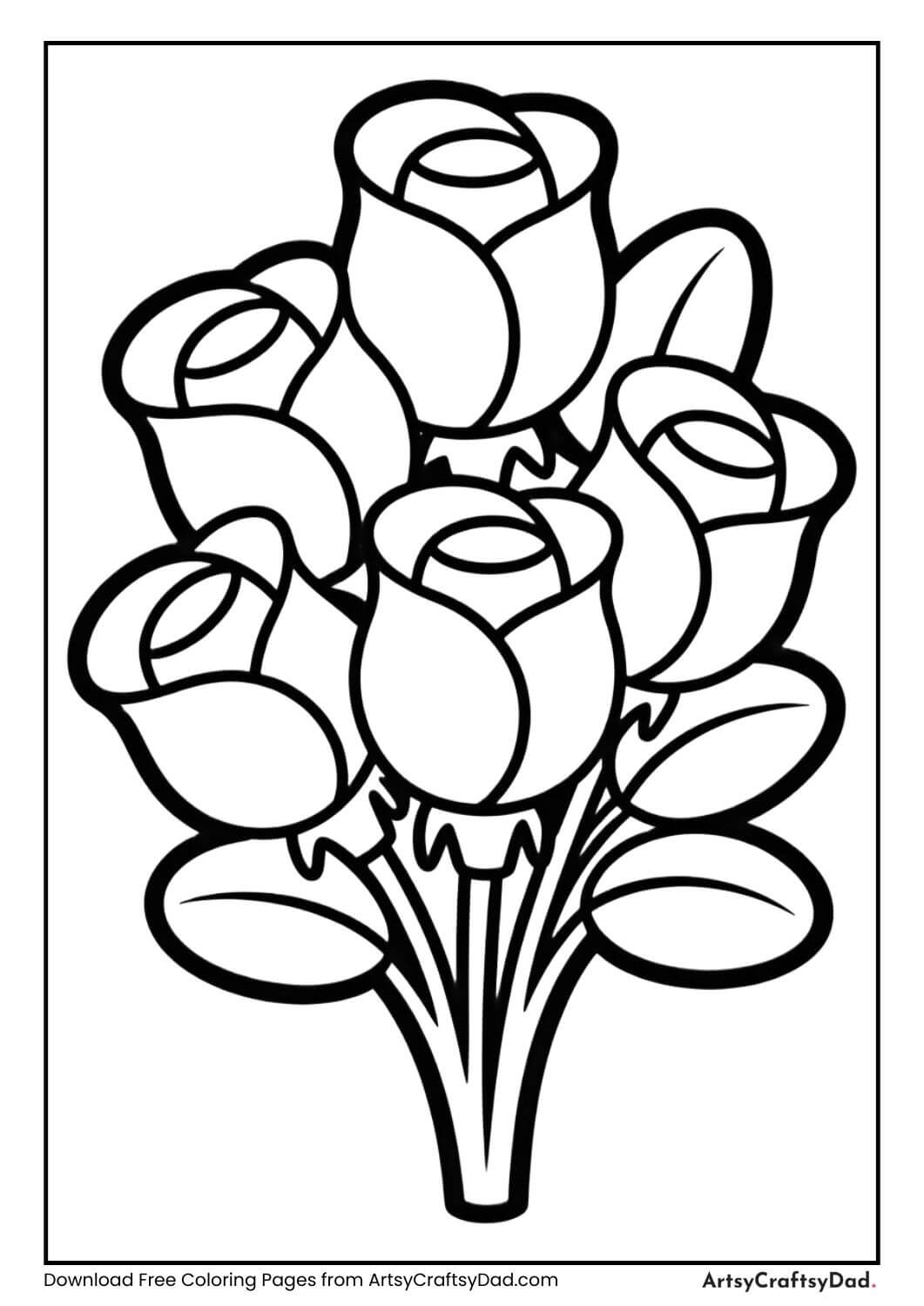 Simple roses Valentine coloring page