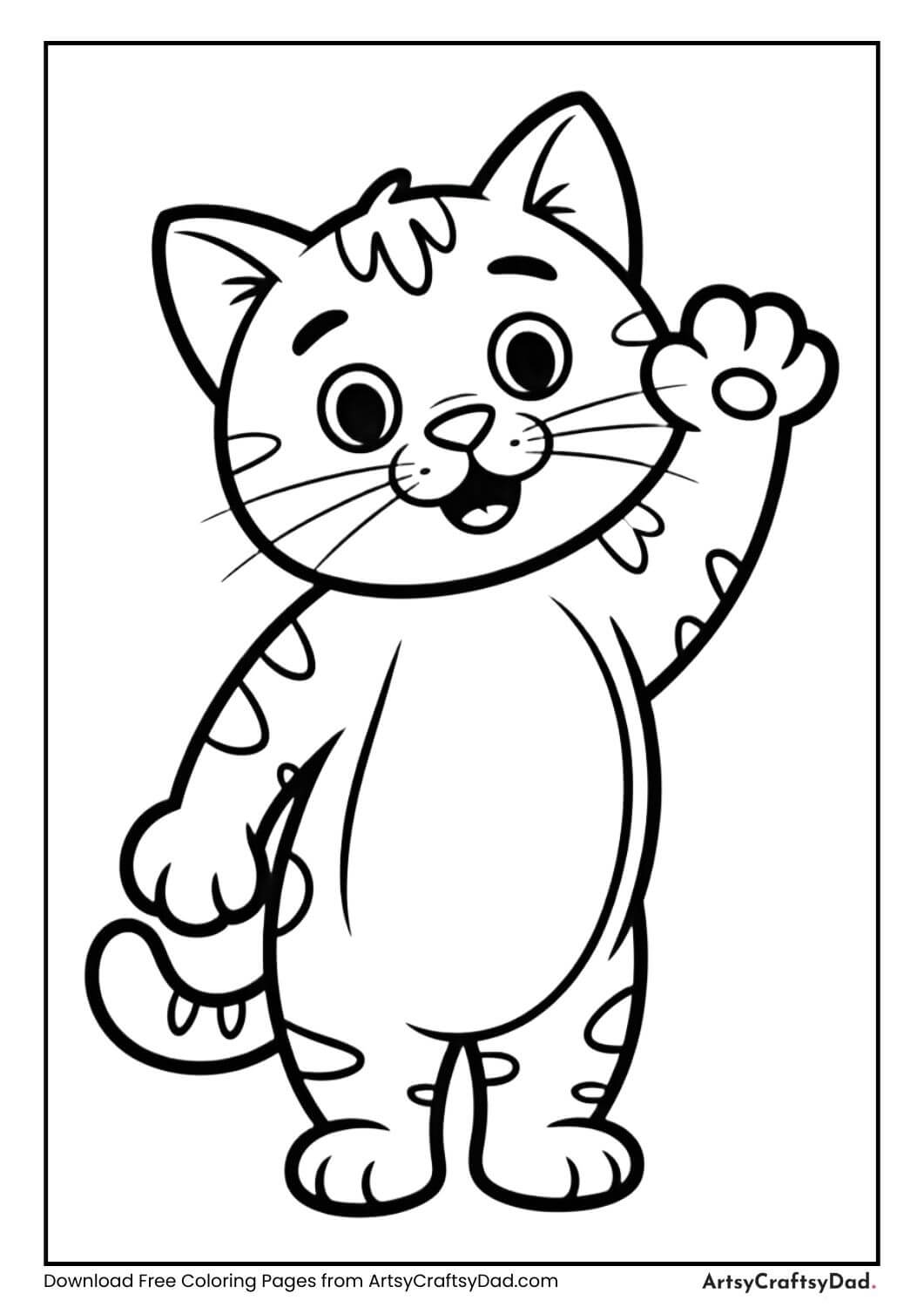 Cartoon cat waving paw coloring page