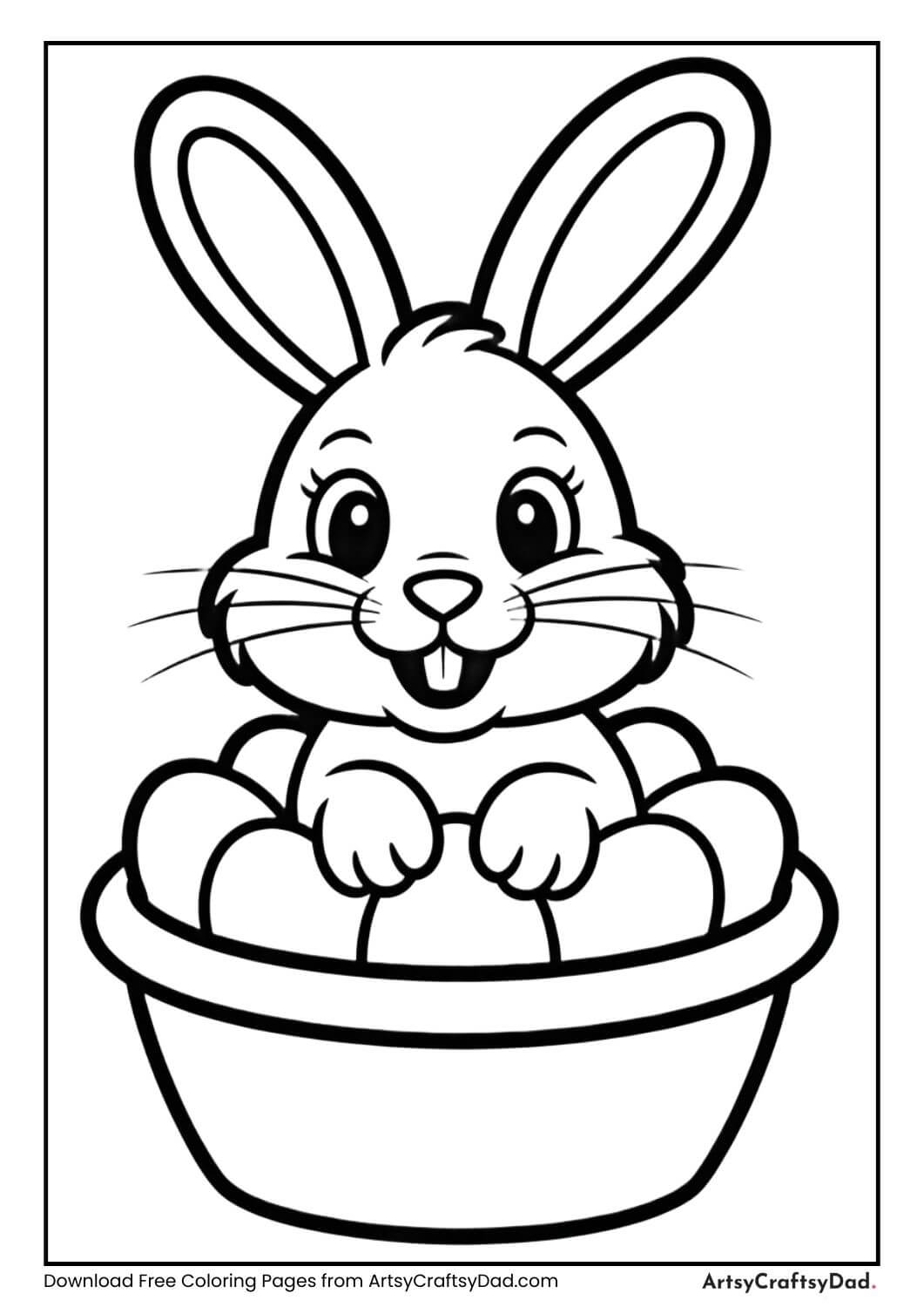 Easter bunny sitting in a basket coloring page