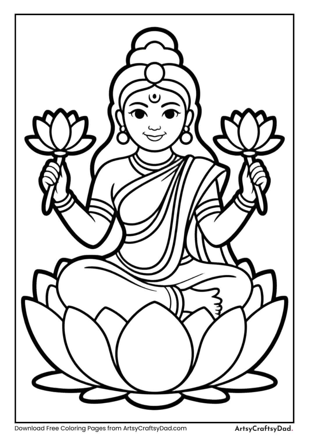 Goddess Lakshmi Diwali coloring page for kids