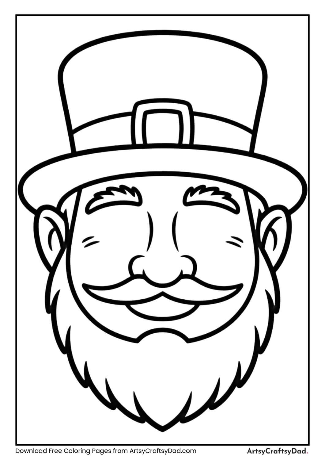 Leprechaun face close-up coloring page