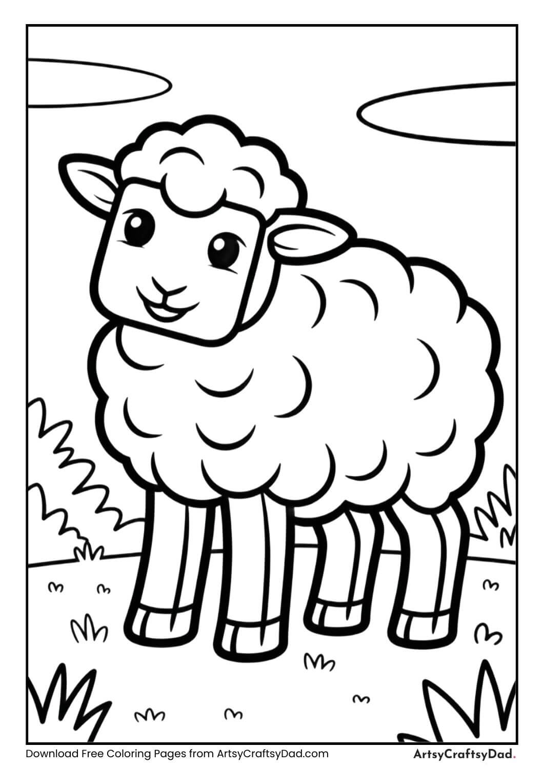 Minecraft sheep in meadow coloring page