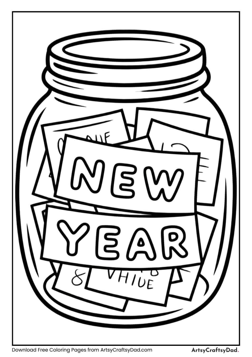 New Year wishes jar coloring page
