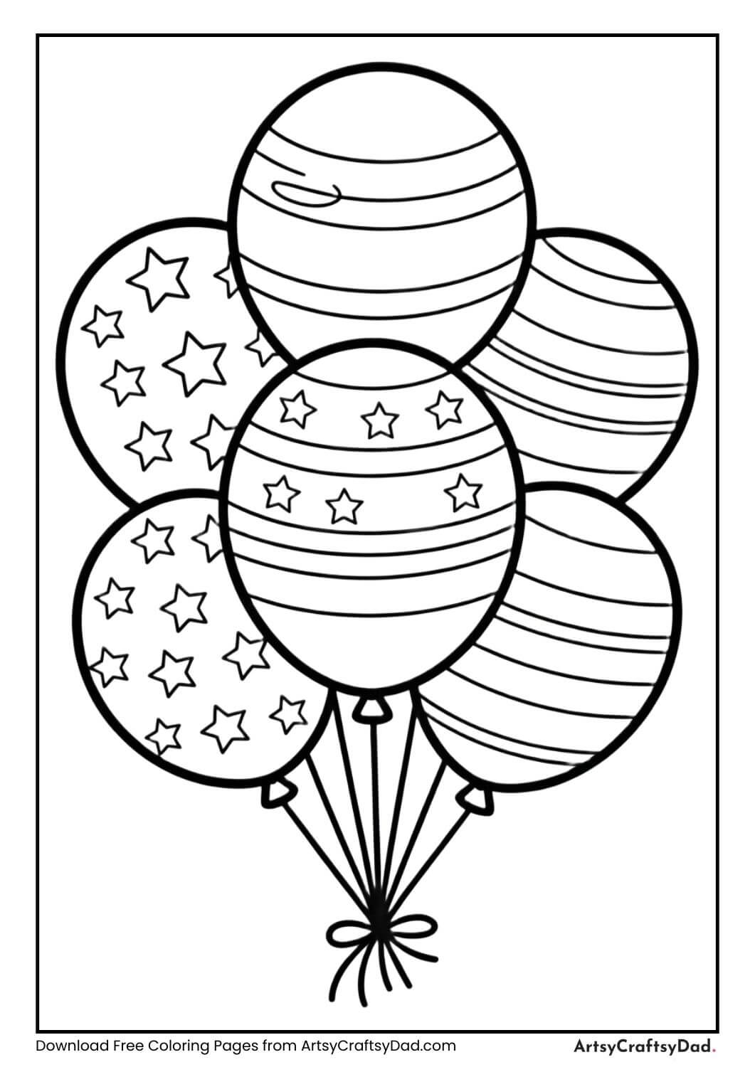 Patriotic balloons coloring page for kids