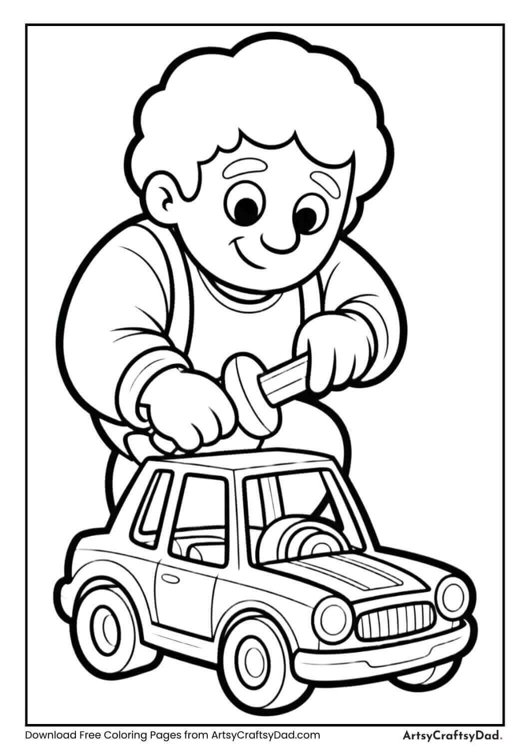 Rocky repairing toy car coloring page