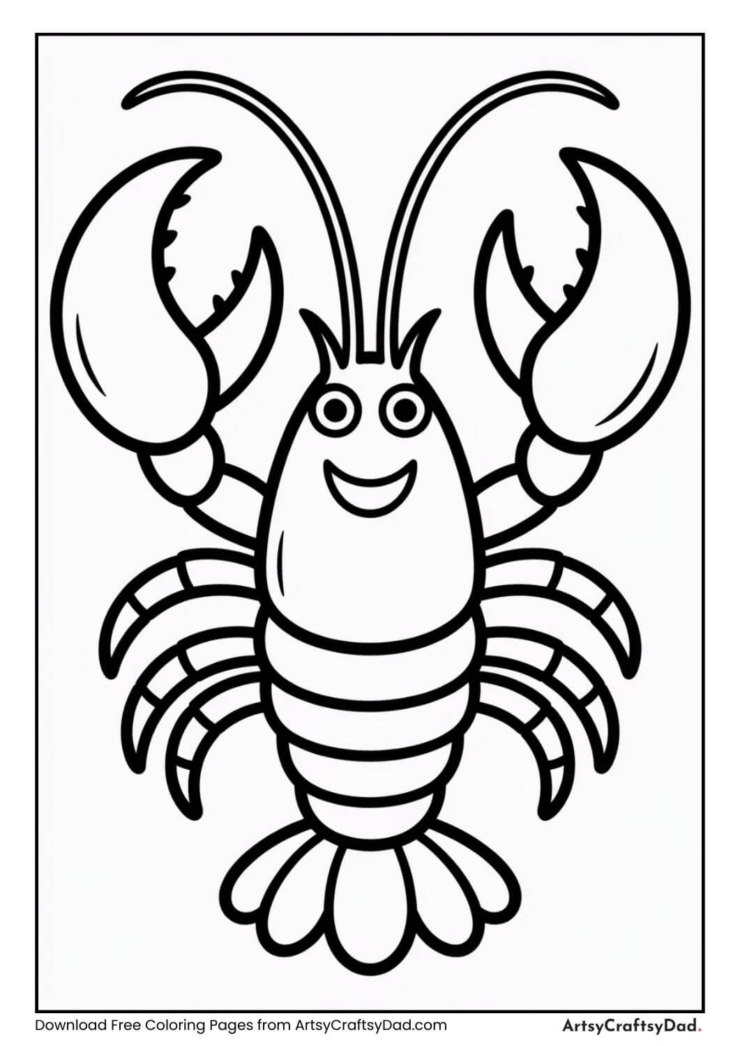 Lobster coloring page with bold outlines