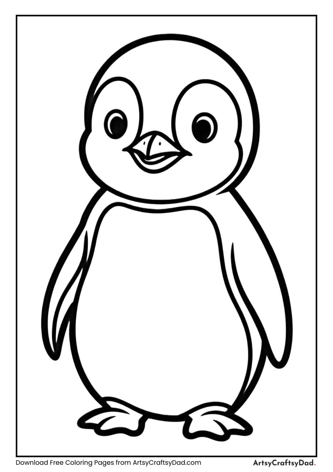 Baby penguin black and white coloring page