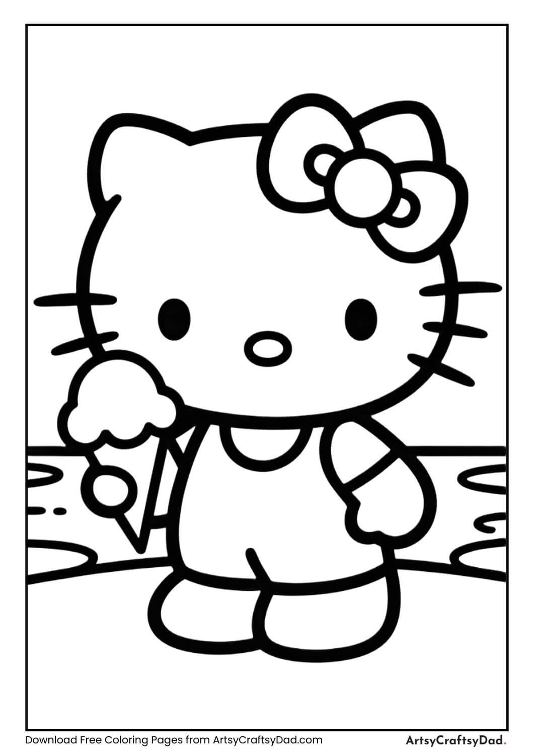 Hello Kitty holding ice cream cone coloring page