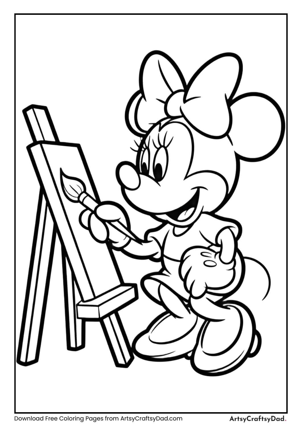 Minnie Mouse painting on easel coloring sheet