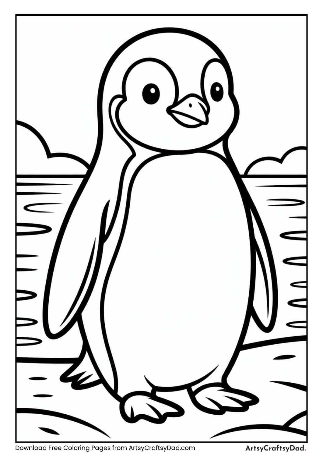 Penguin black and white coloring page