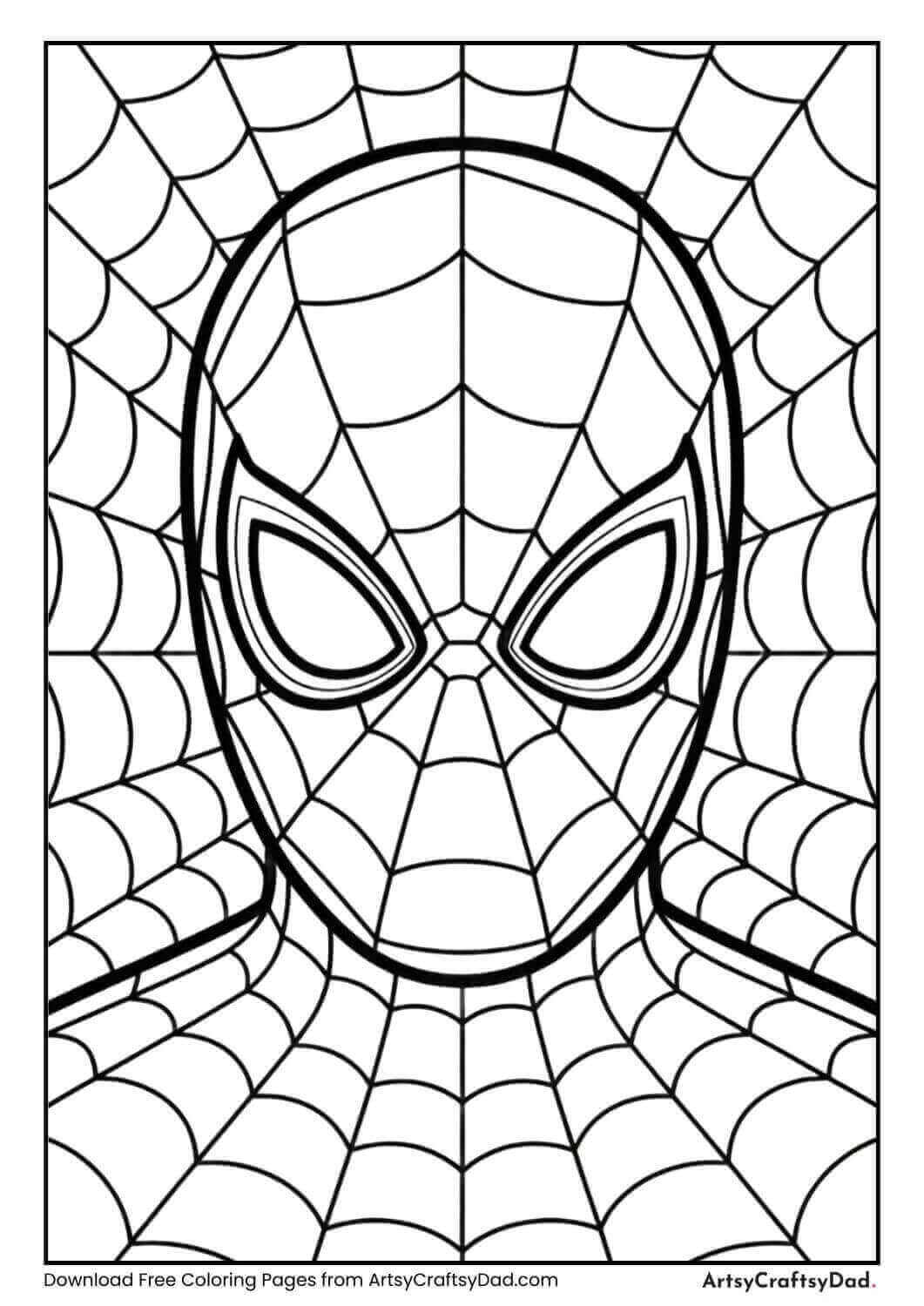 Spiderman mask close-up coloring page