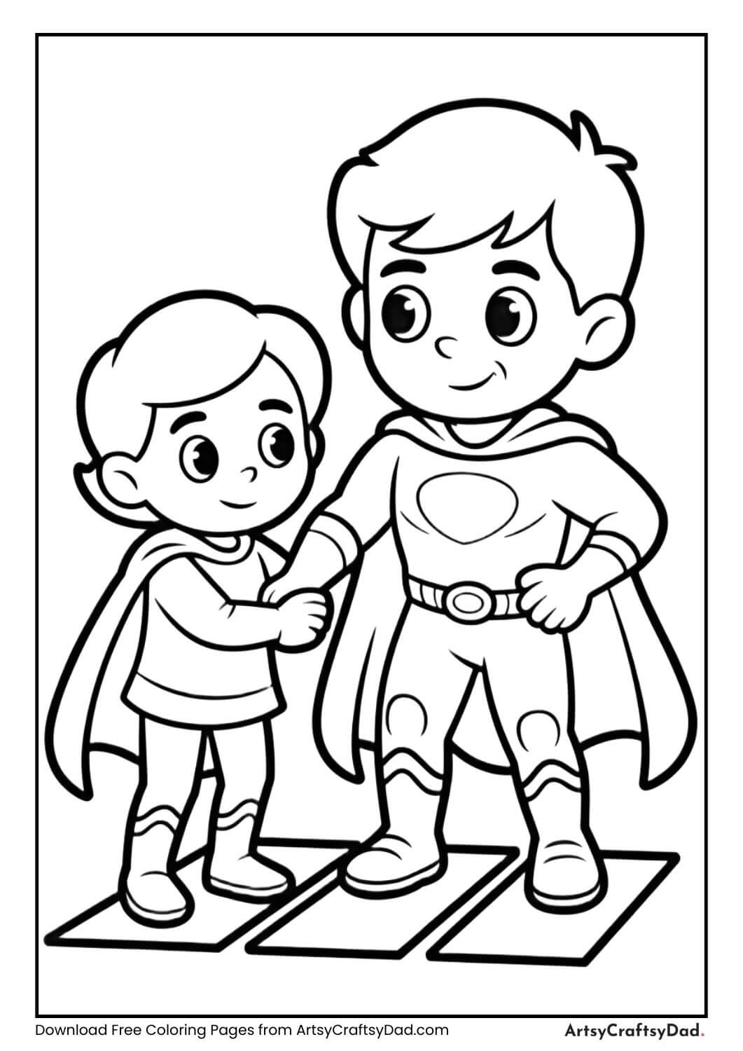 superhero helping old lady cross street coloring page
