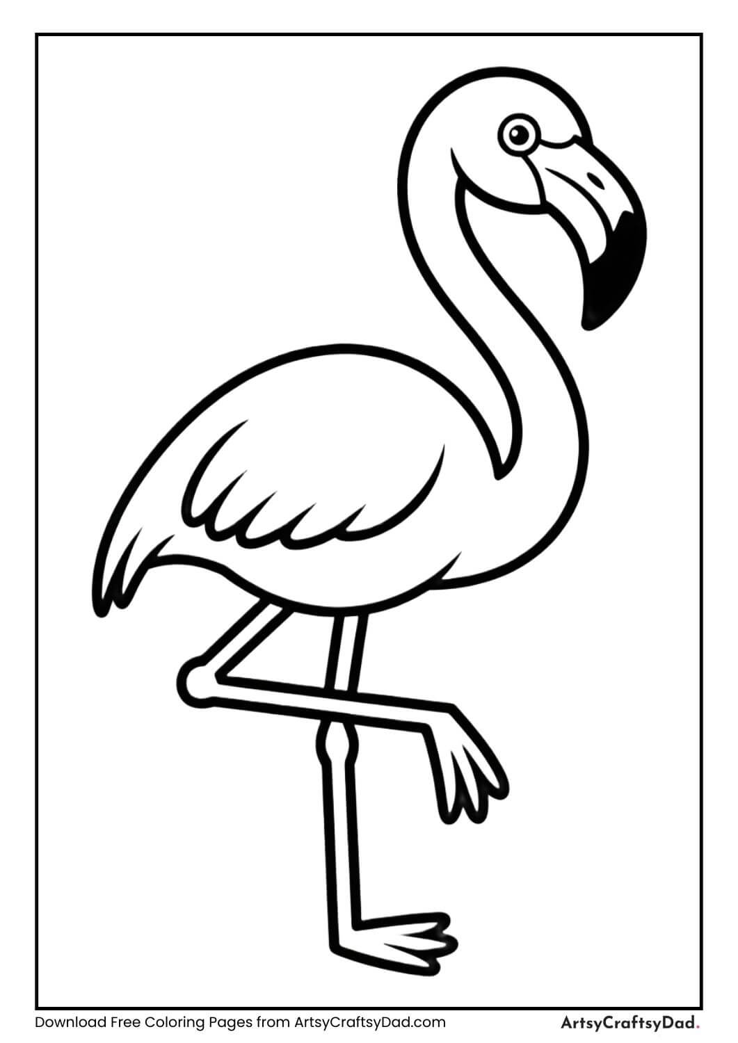 Flamingo standing black and white coloring page