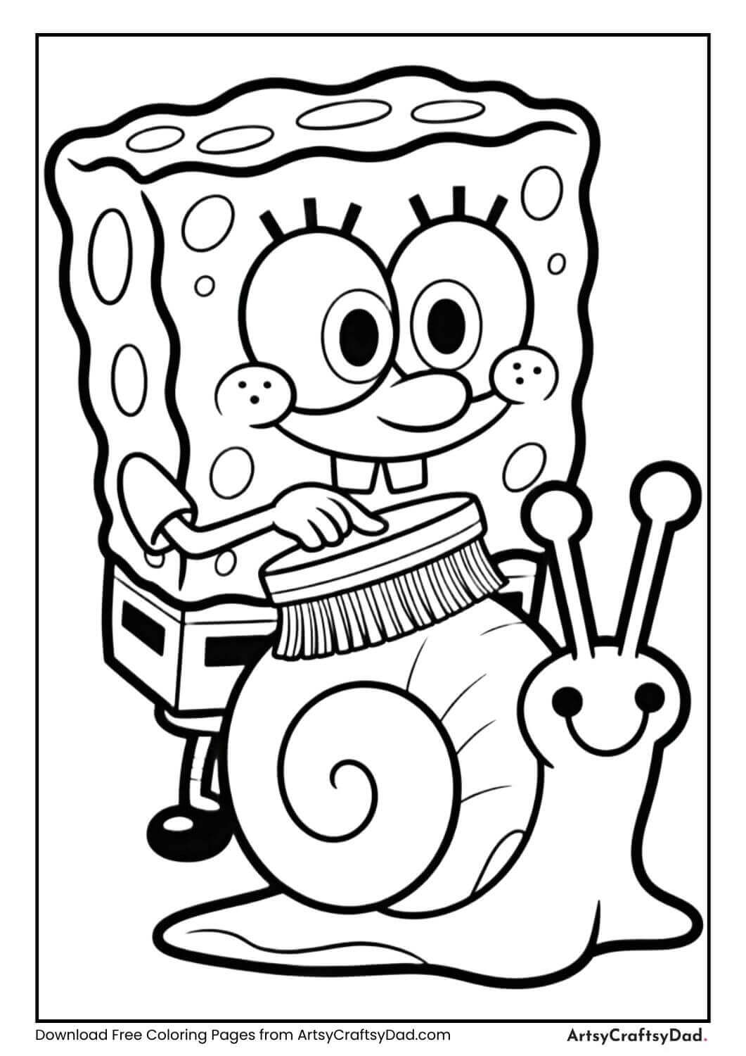 SpongeBob brushing Gary’s shell