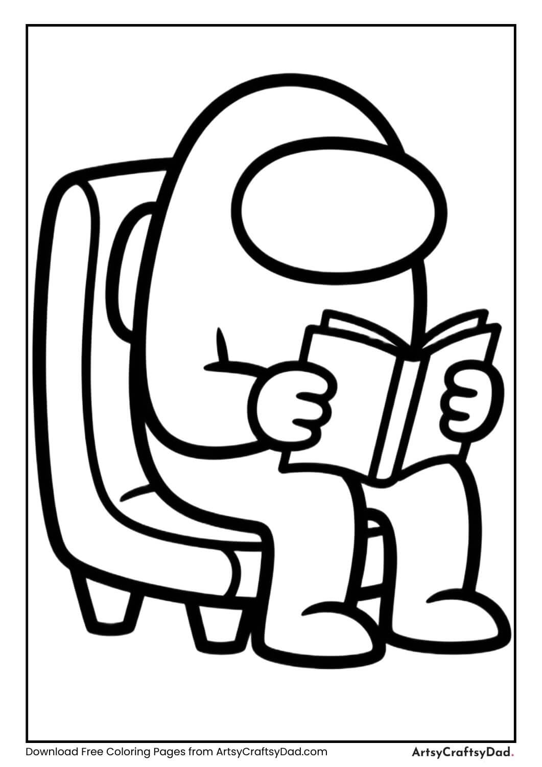 Among Us crewmate reading book coloring page