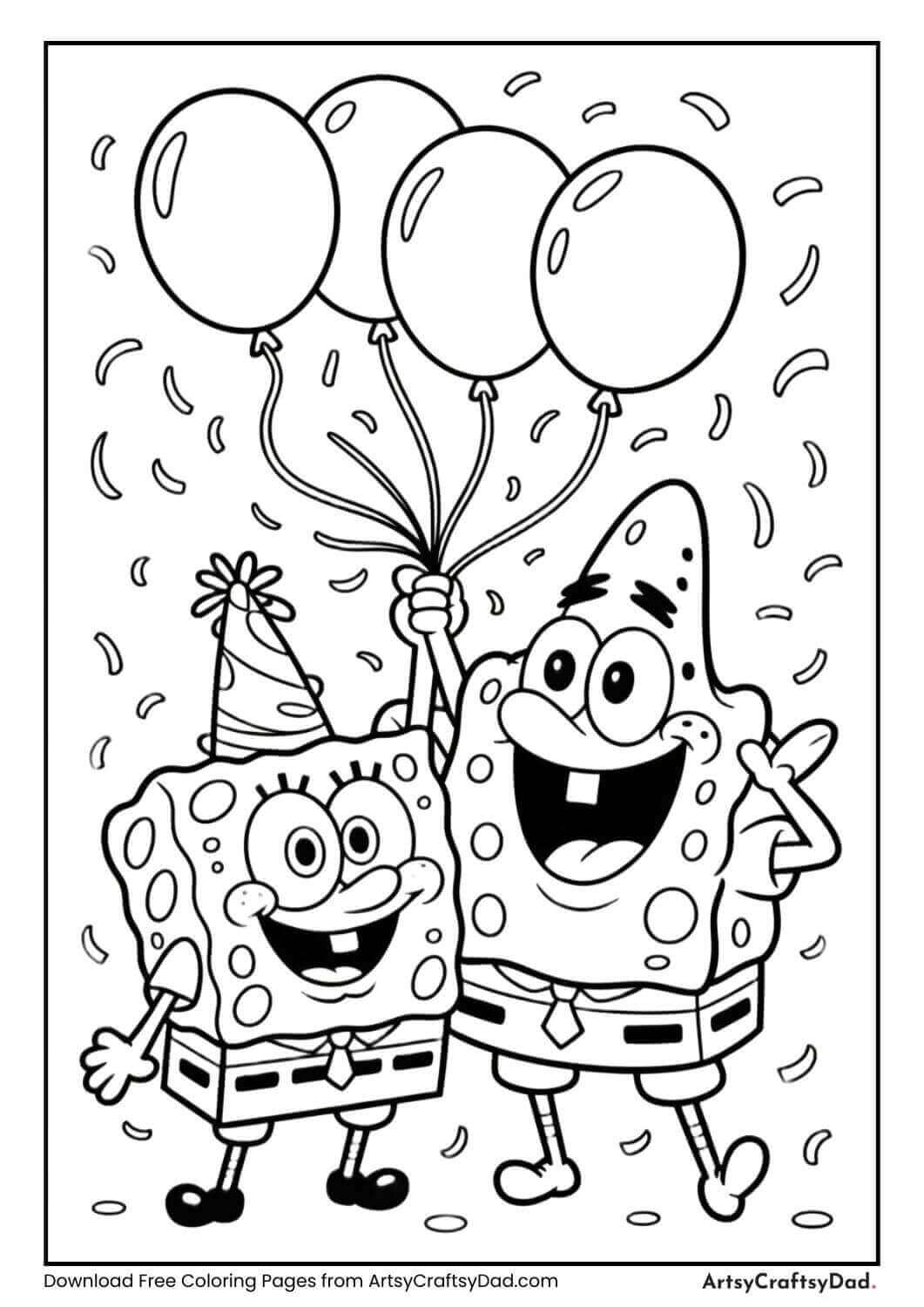 SpongeBob and Patrick celebrating with balloons