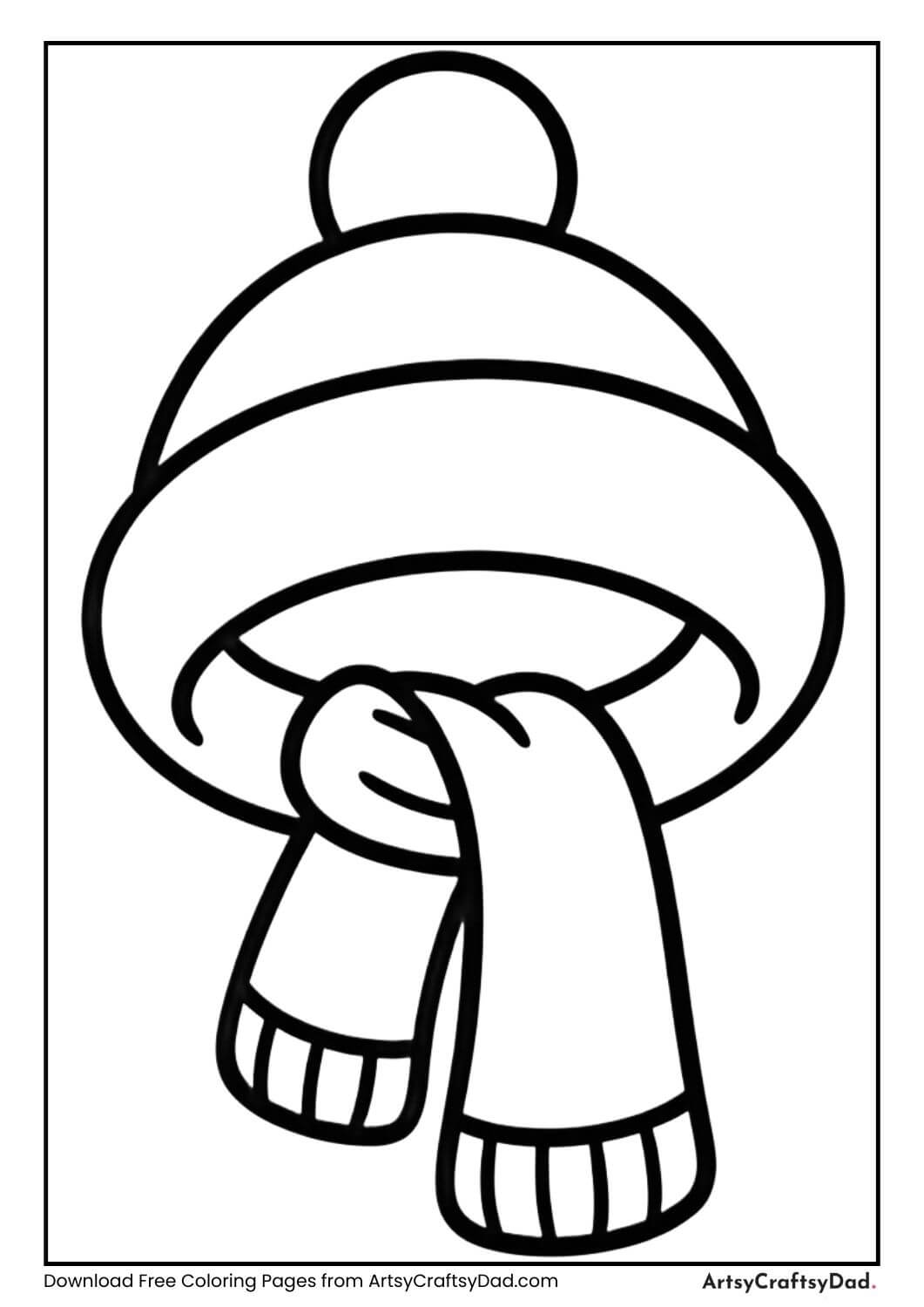 Winter hat and scarf coloring page