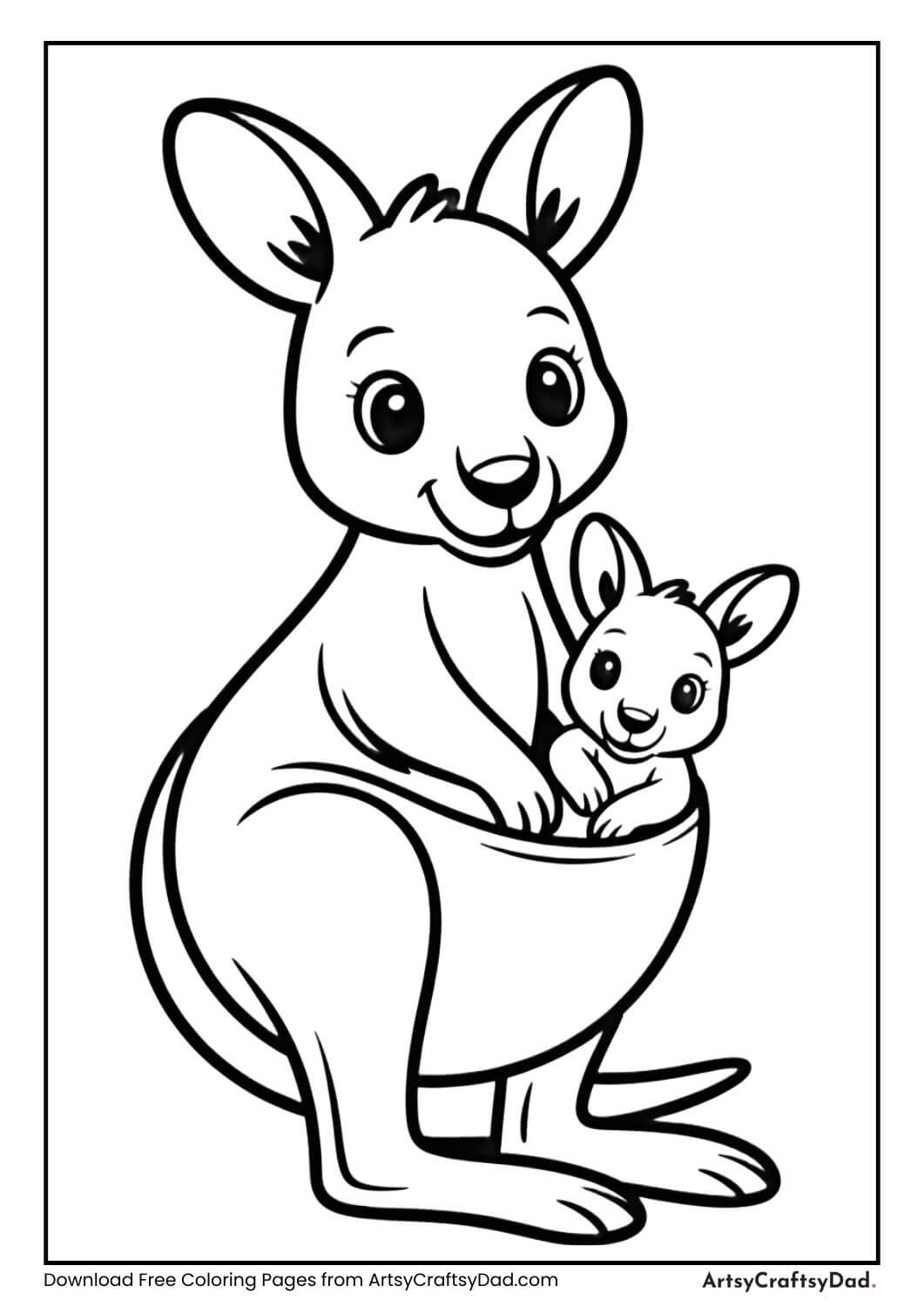 Baby kangaroo in pouch coloring page