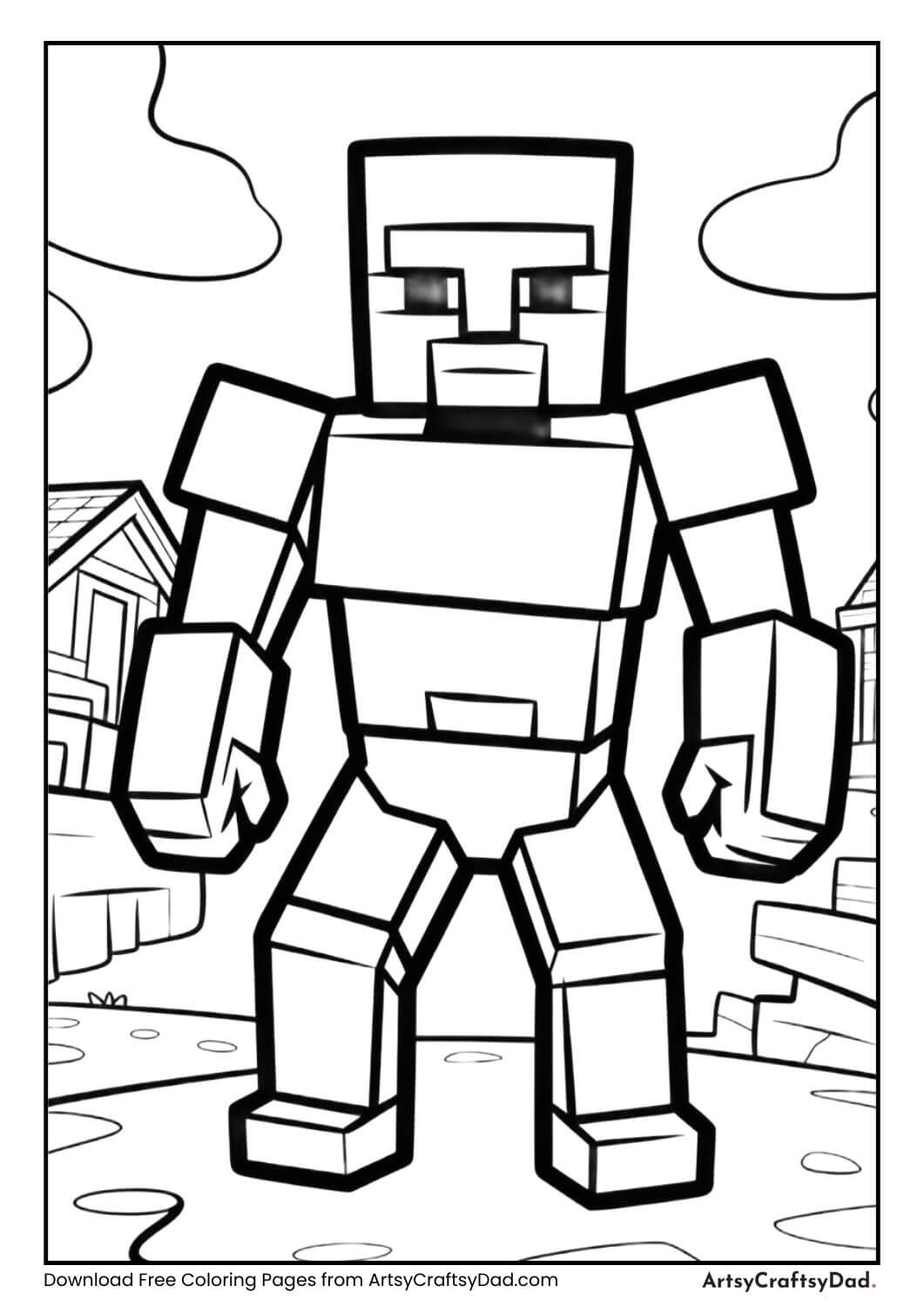 Iron Golem protecting village coloring page