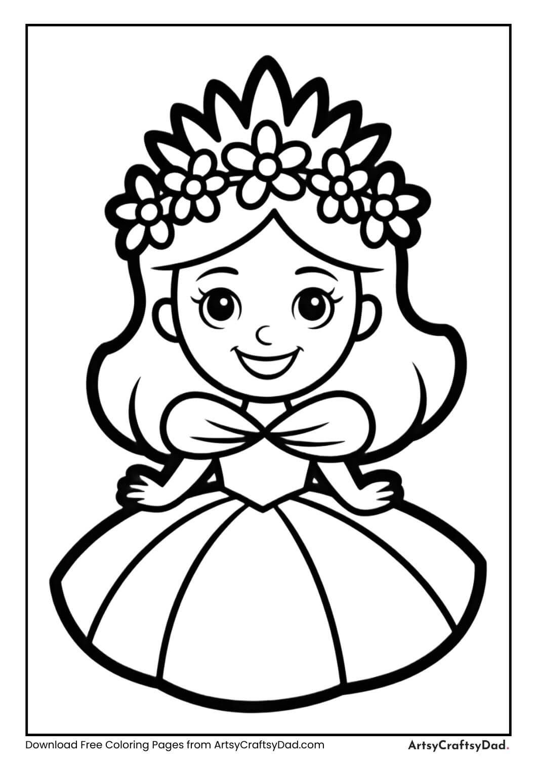 princess wearing flower crown smiling sweetly