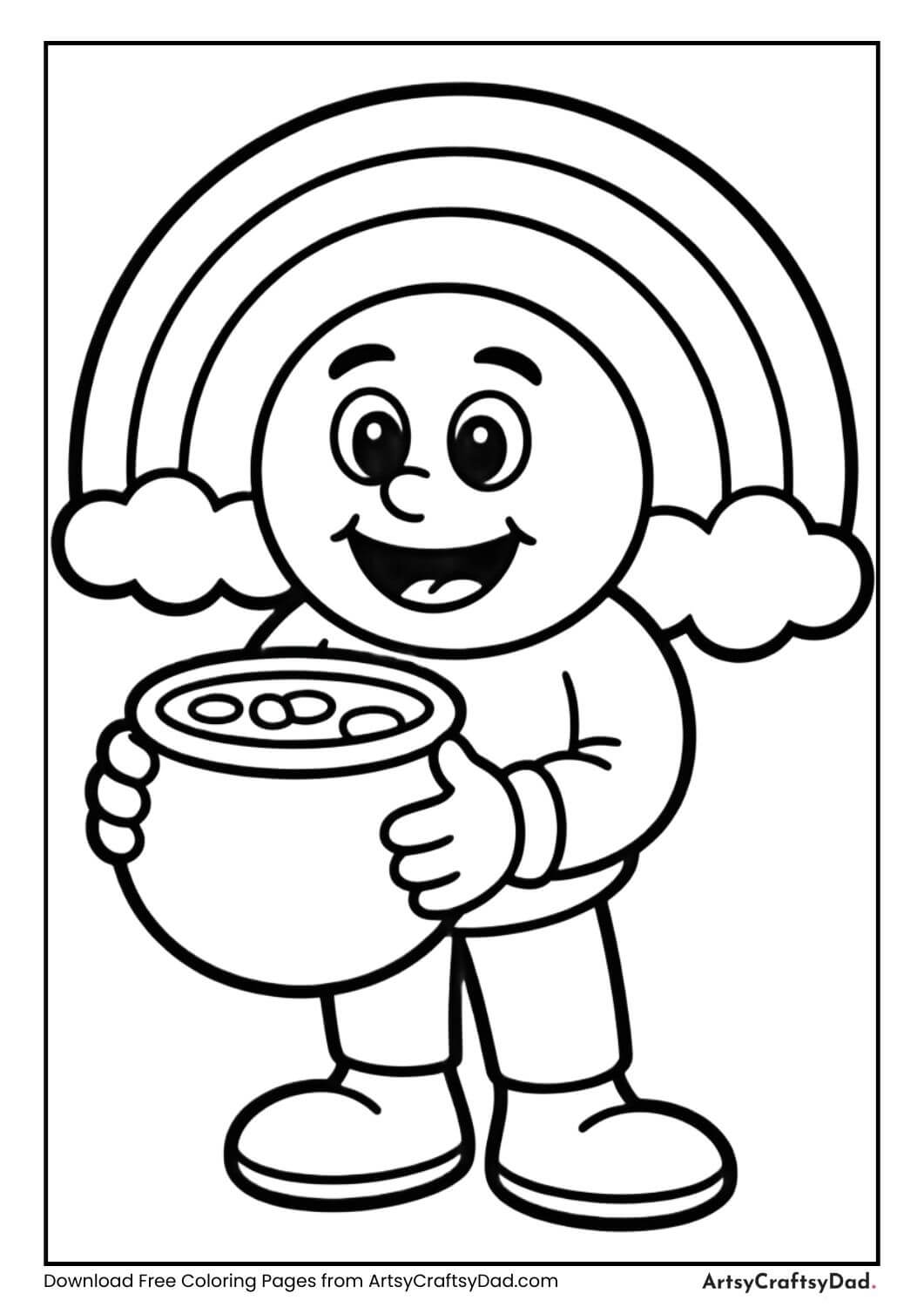 Smiling rainbow character St. Patrick’s Day coloring page
