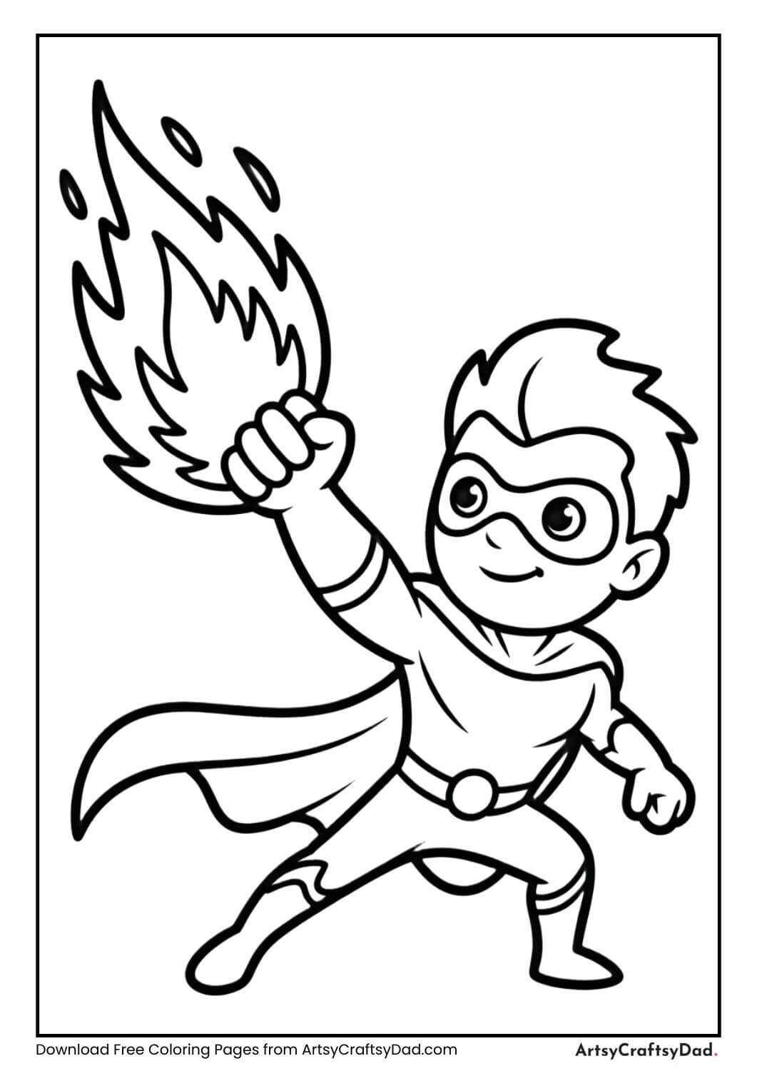 superhero with fire powers coloring sheet