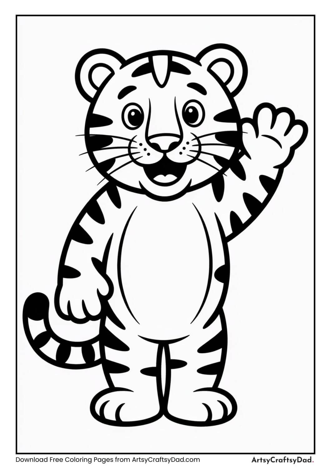 Tiger waving hello coloring page