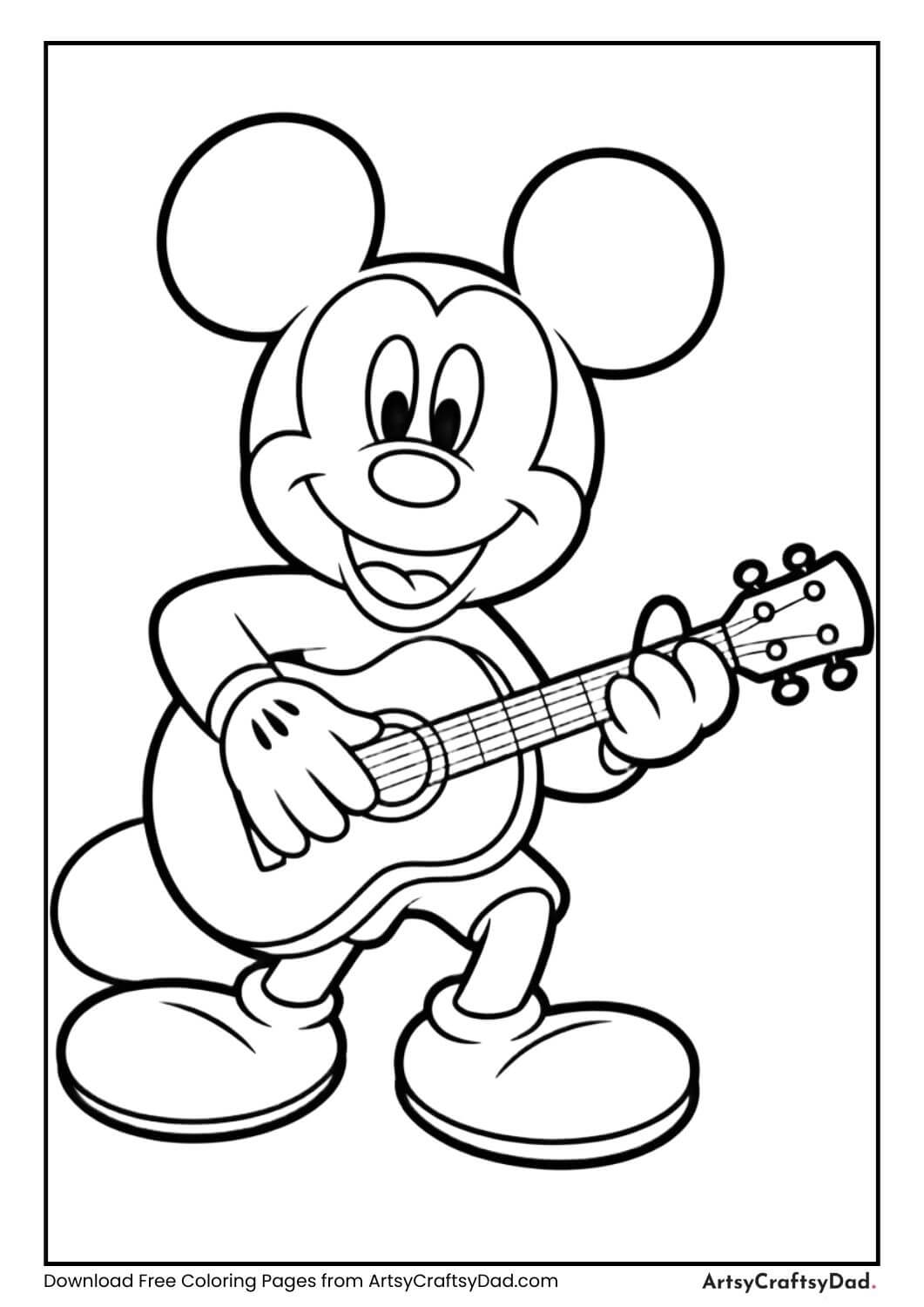 Mickey Mouse playing guitar coloring sheet