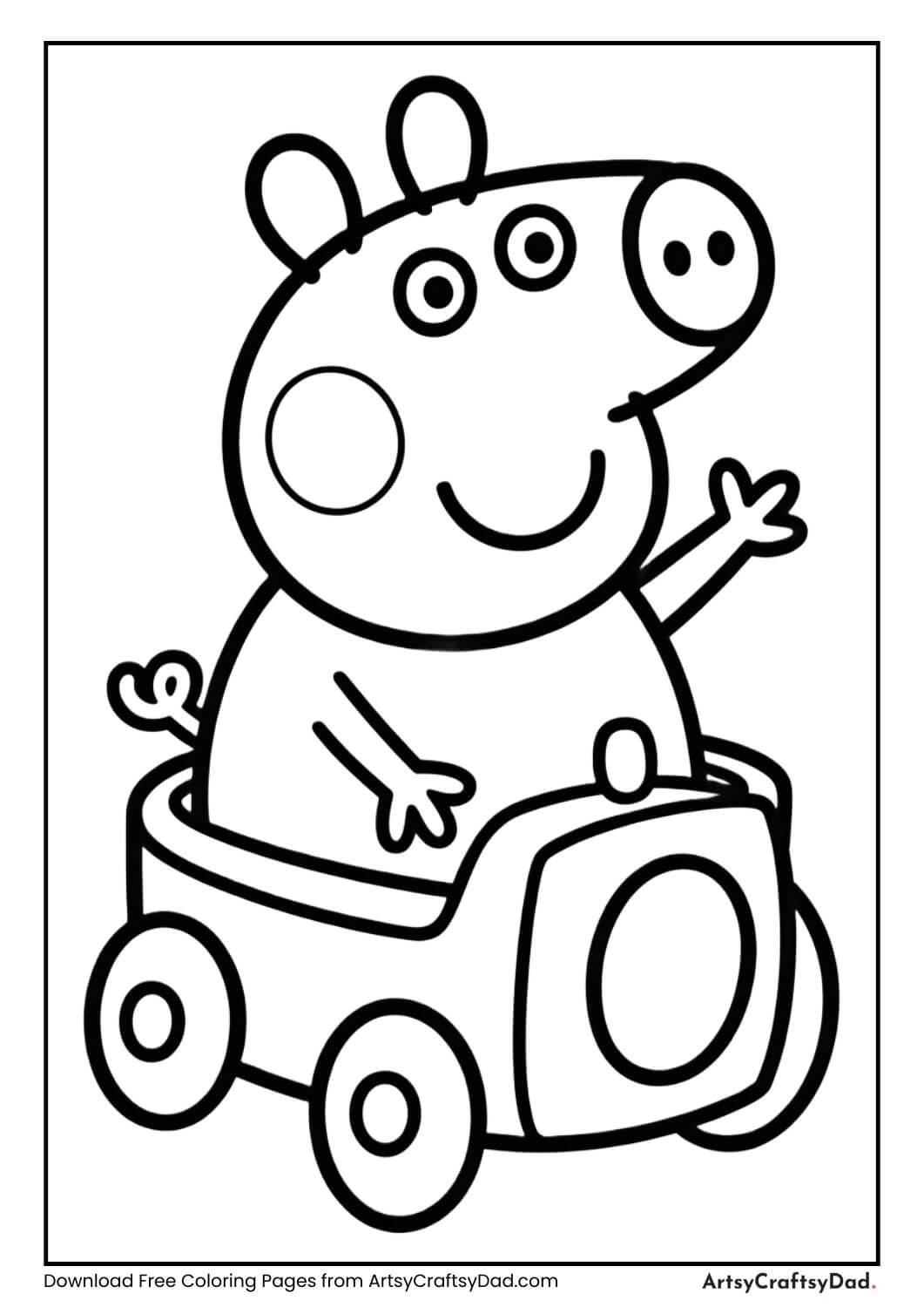 Peppa Pig riding toy train coloring page