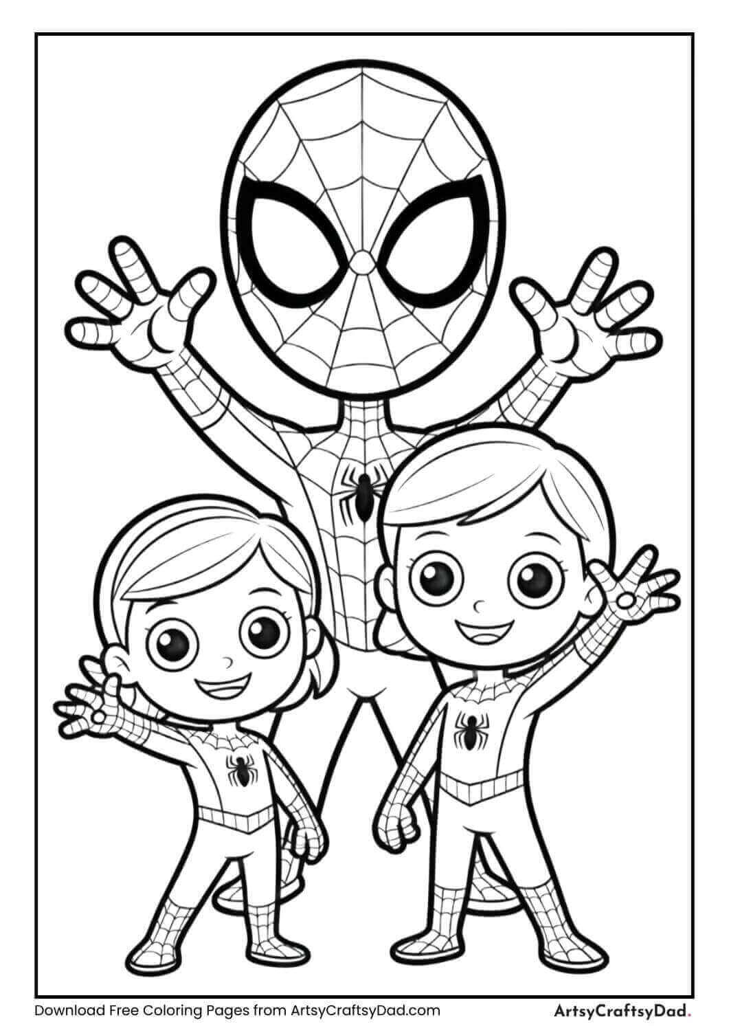 Spiderman Miles and Gwen friendly pose coloring page