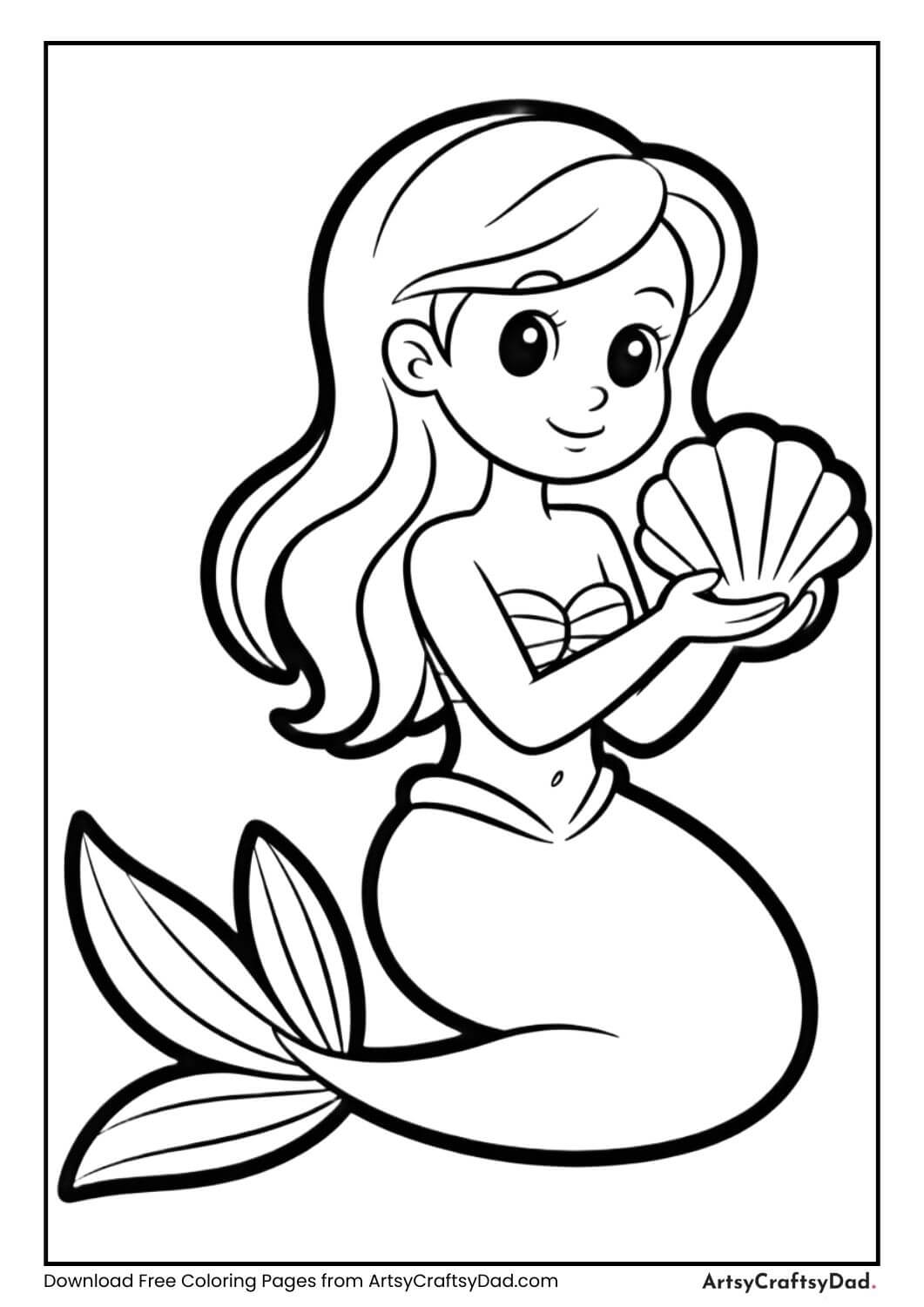 Mermaid collecting seashells from ocean floor coloring page