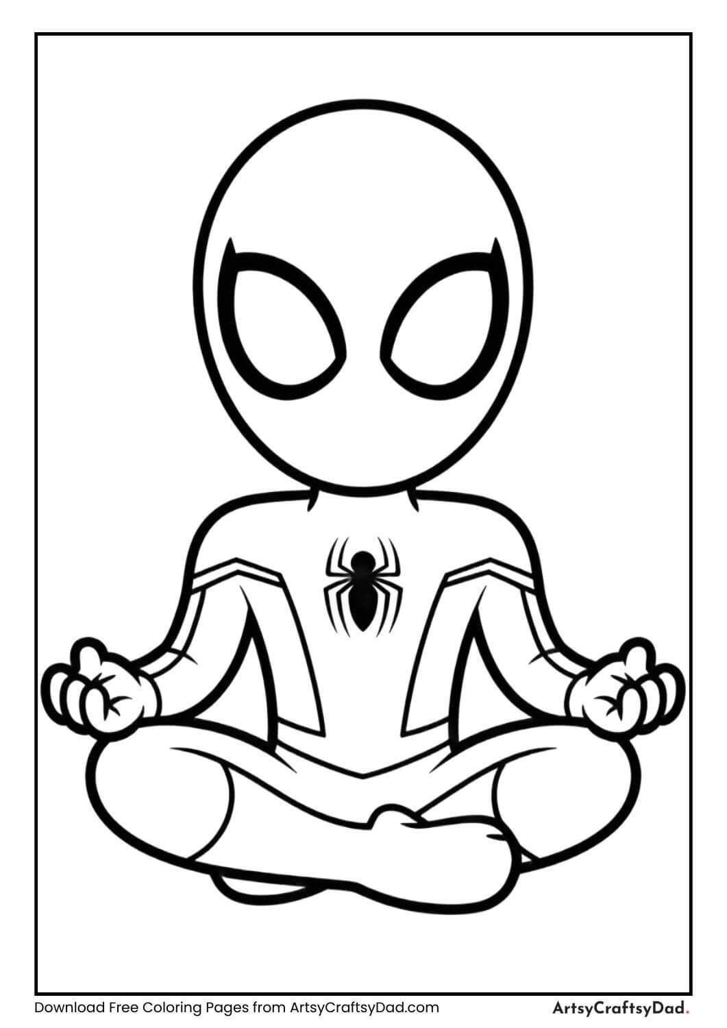 Spiderman meditating in peaceful pose coloring page