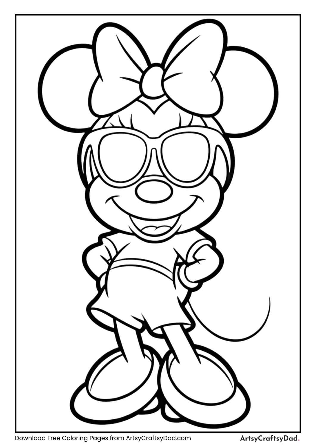 Minnie Mouse wearing sunglasses coloring sheet