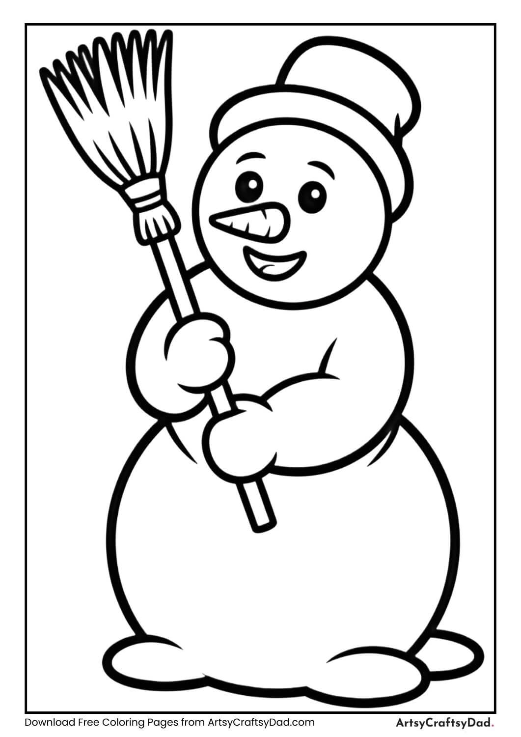 Snowman holding broom coloring page