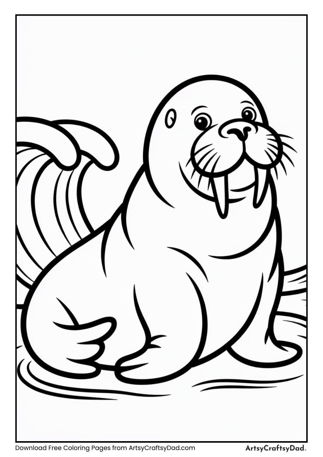 Walrus coloring page in black and white