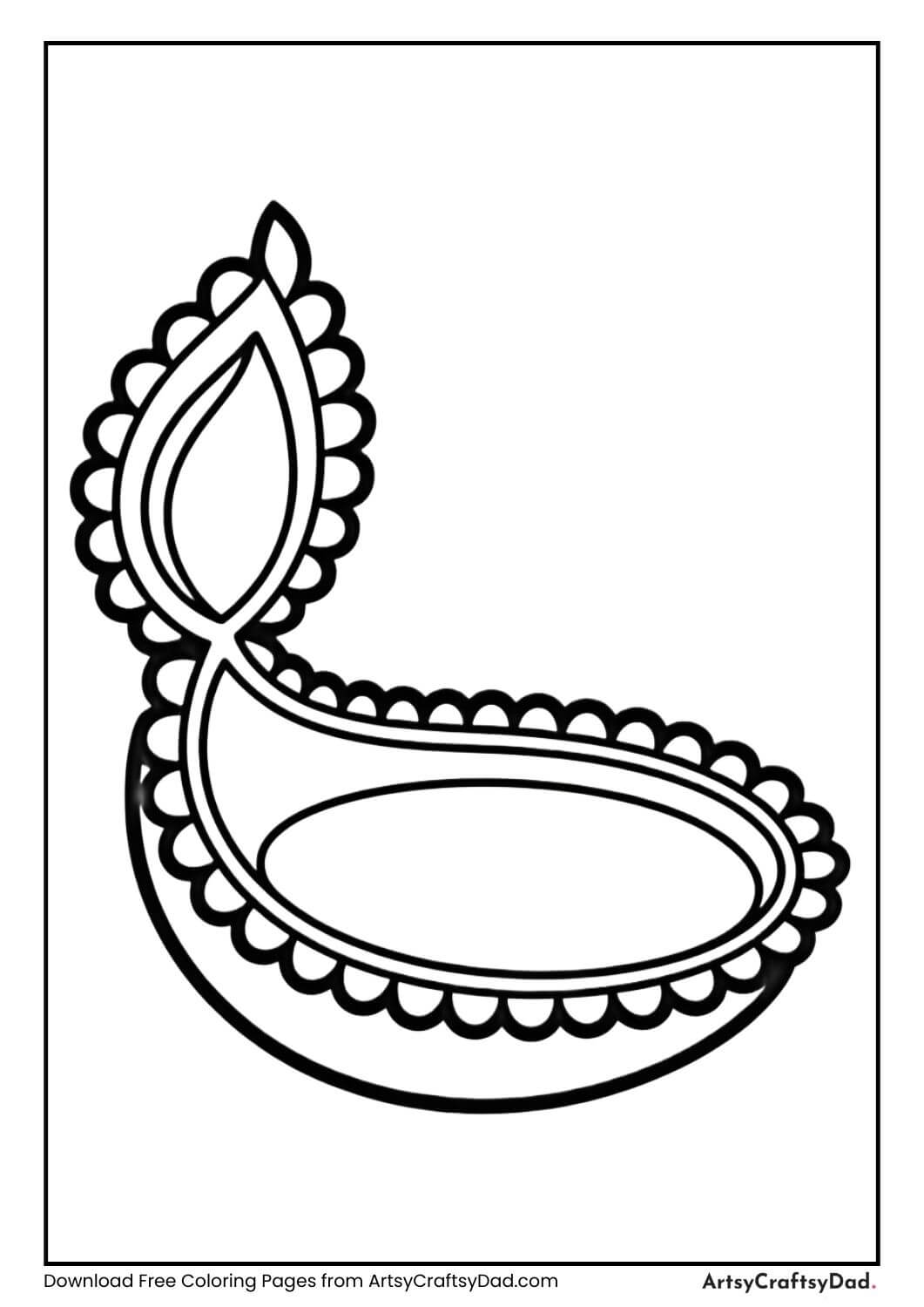 Diya with floral frame Diwali coloring page