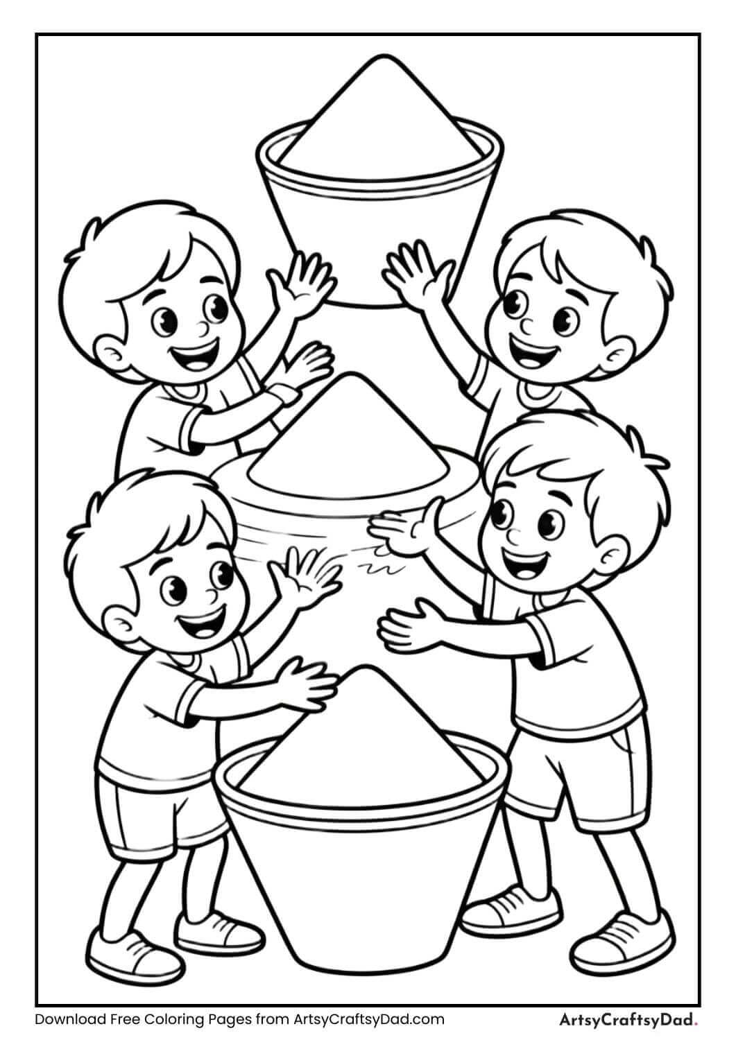 Kids throwing colors Holi coloring page