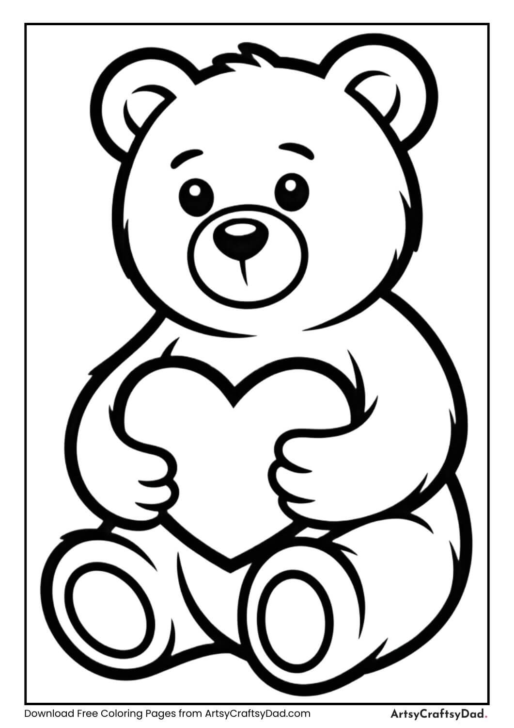 Teddy bear with heart pillow coloring page