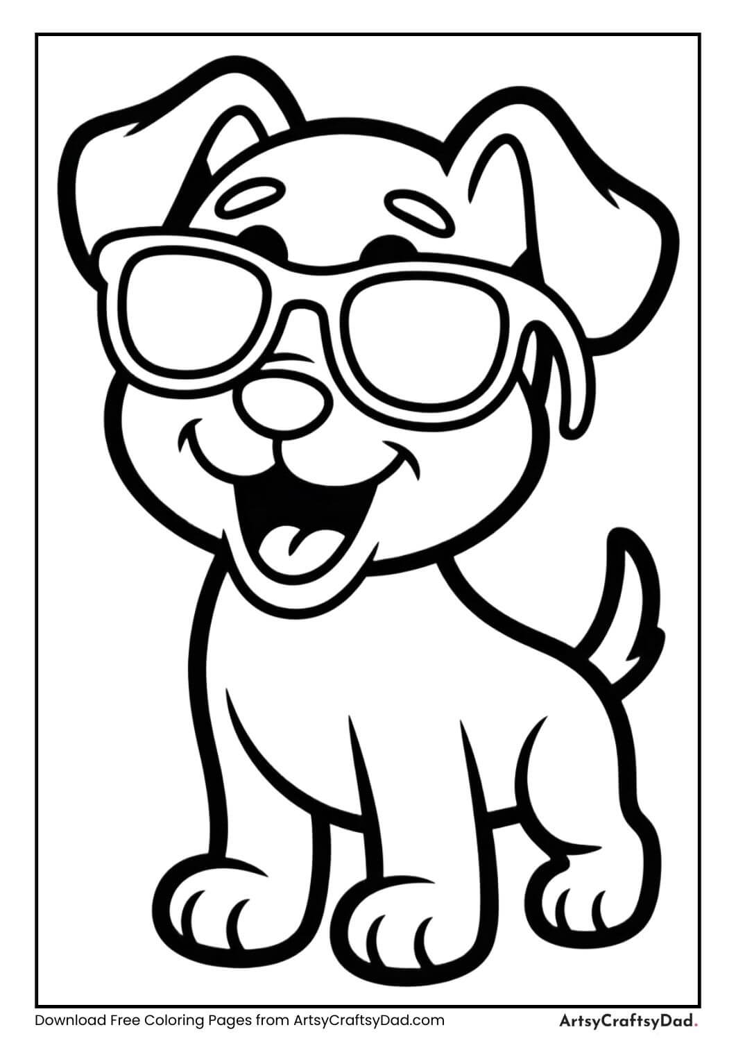 Dog wearing sunglasses coloring page