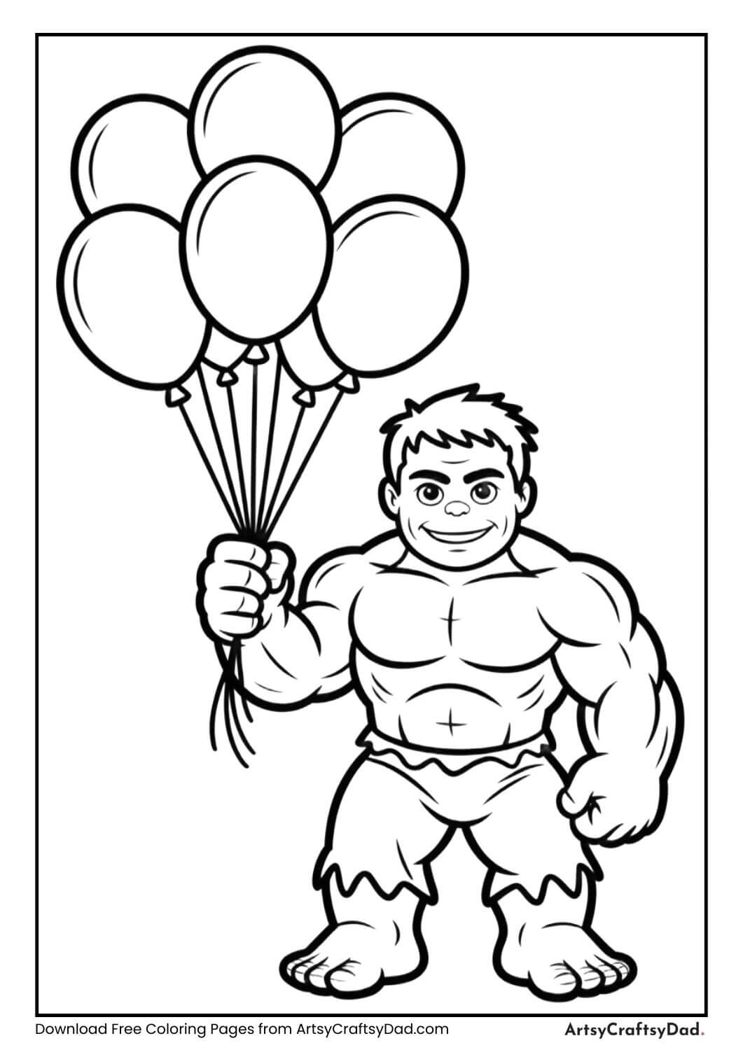 Hulk holding balloons coloring page for kids