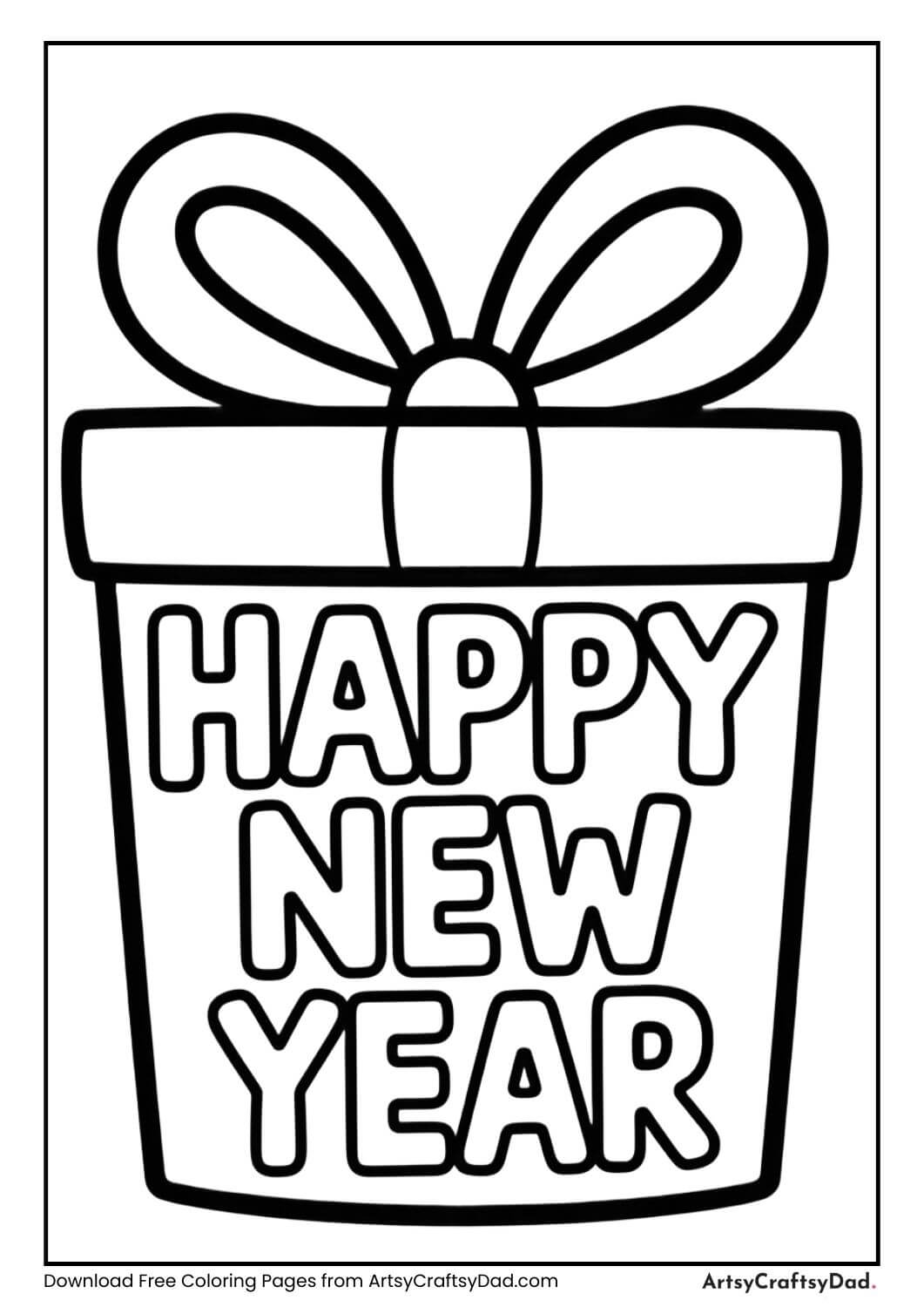 New Year Gift Box Coloring Page