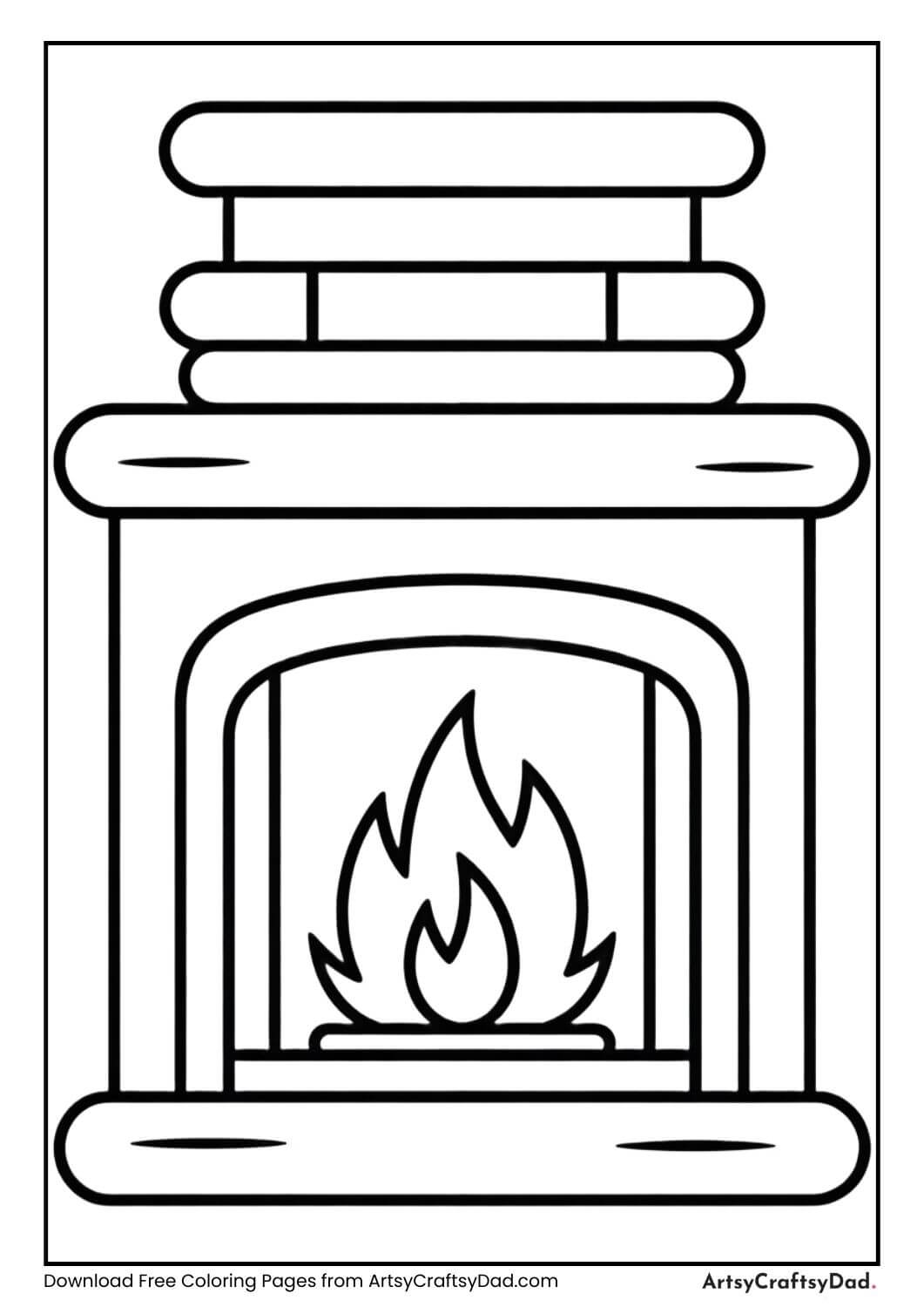 Cozy winter fireplace coloring page