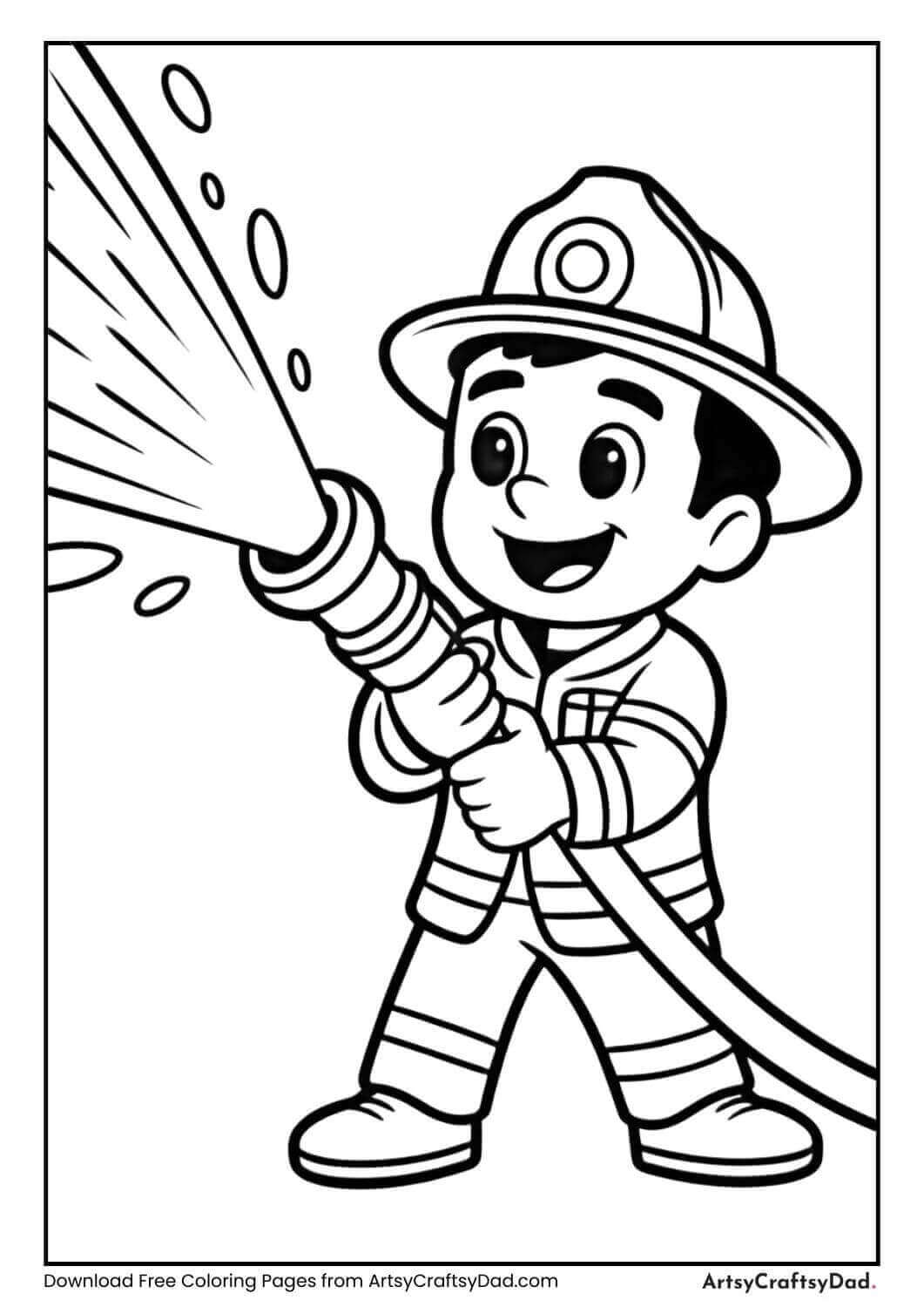 Marshall using fire hose Paw Patrol coloring page