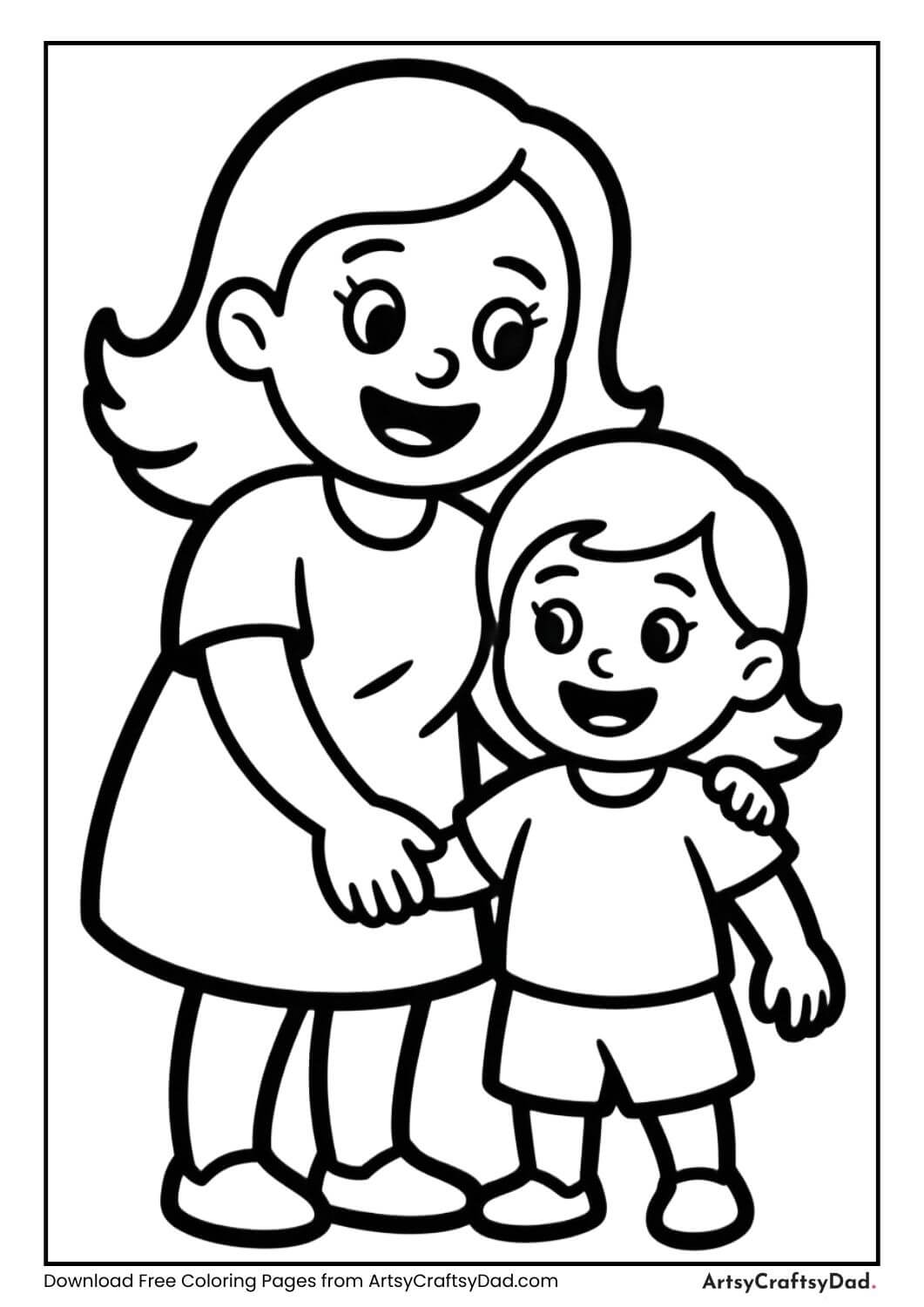 Mother and child holding hands coloring page