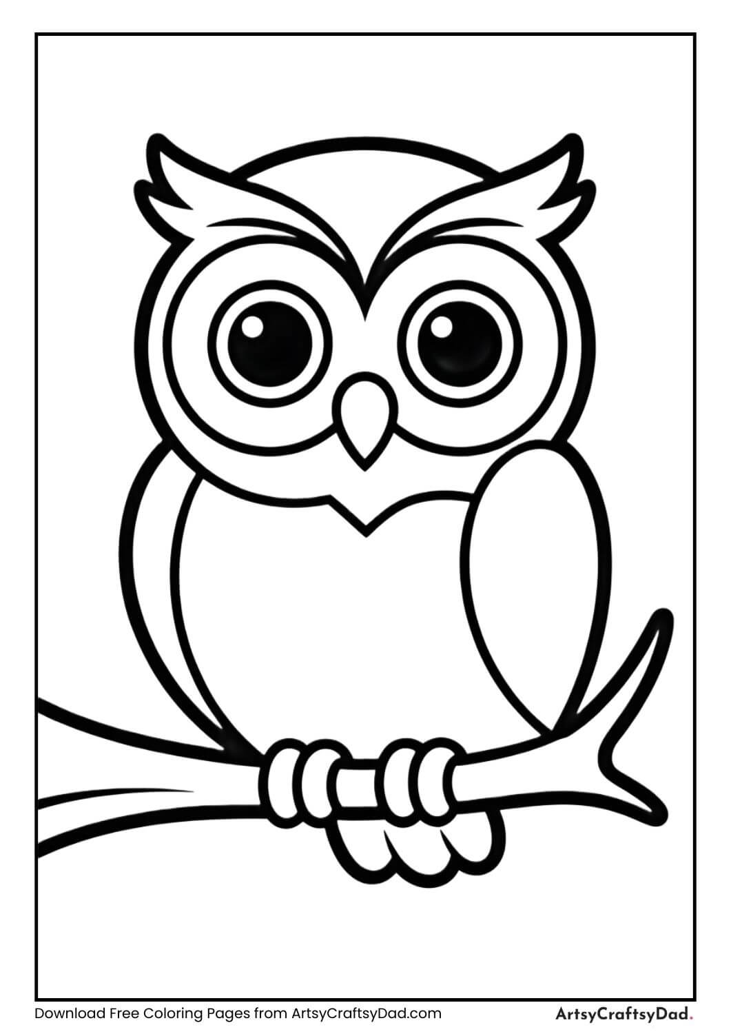 Cute owl bird black and white coloring page for kids