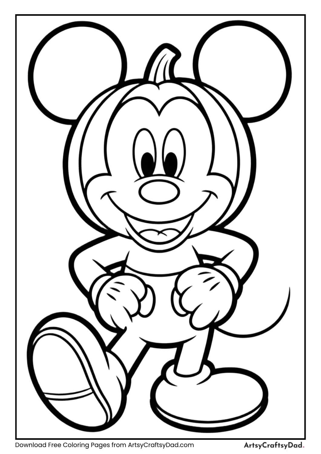 Mickey Mouse wearing pumpkin costume coloring page