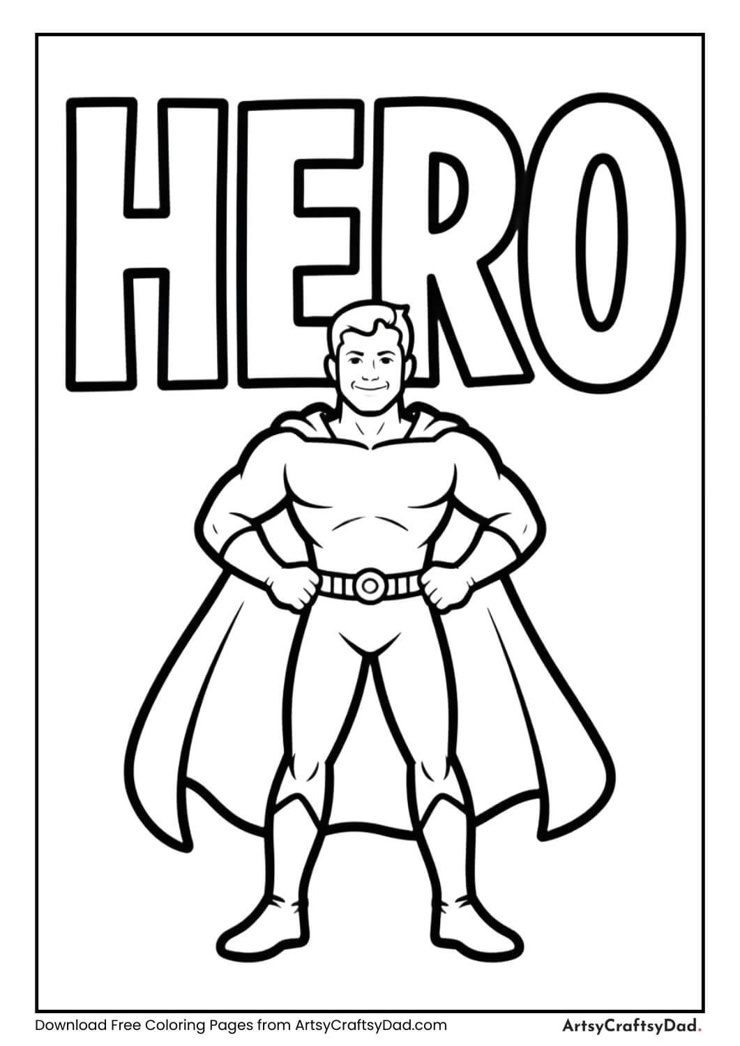 superhero standing tall with hero word coloring sheet