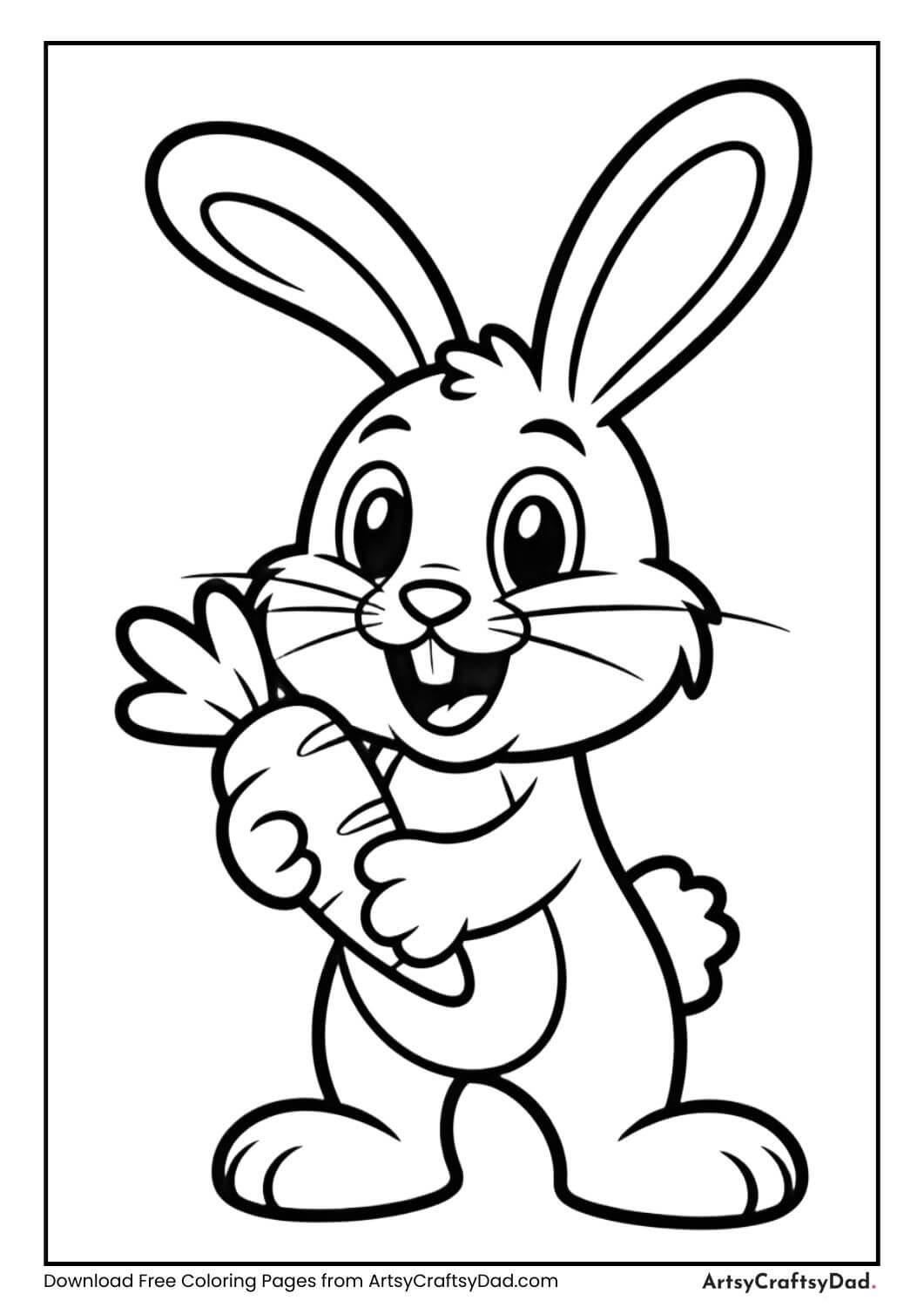 Cute bunny holding carrot coloring page