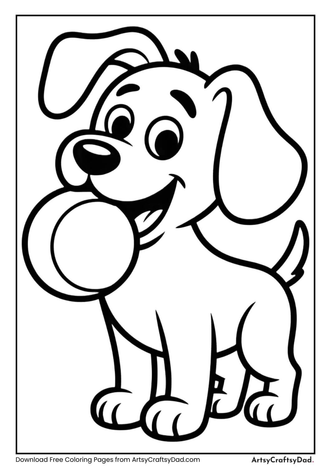Dog holding ball simple coloring page