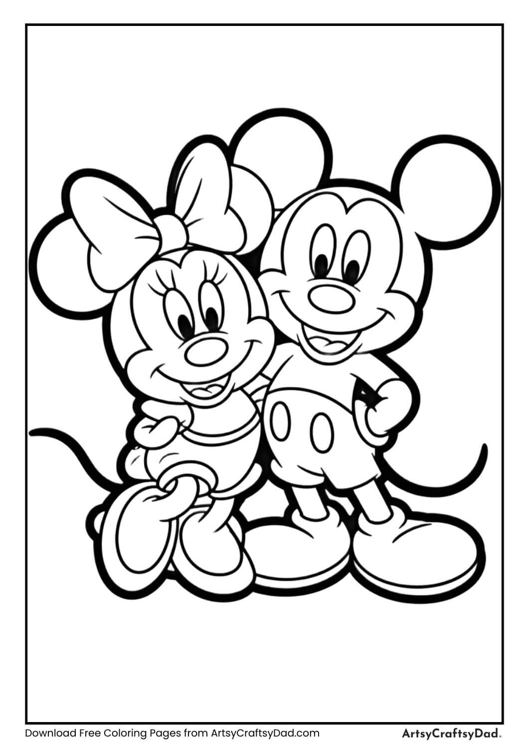Minnie Mouse dancing coloring page for kids